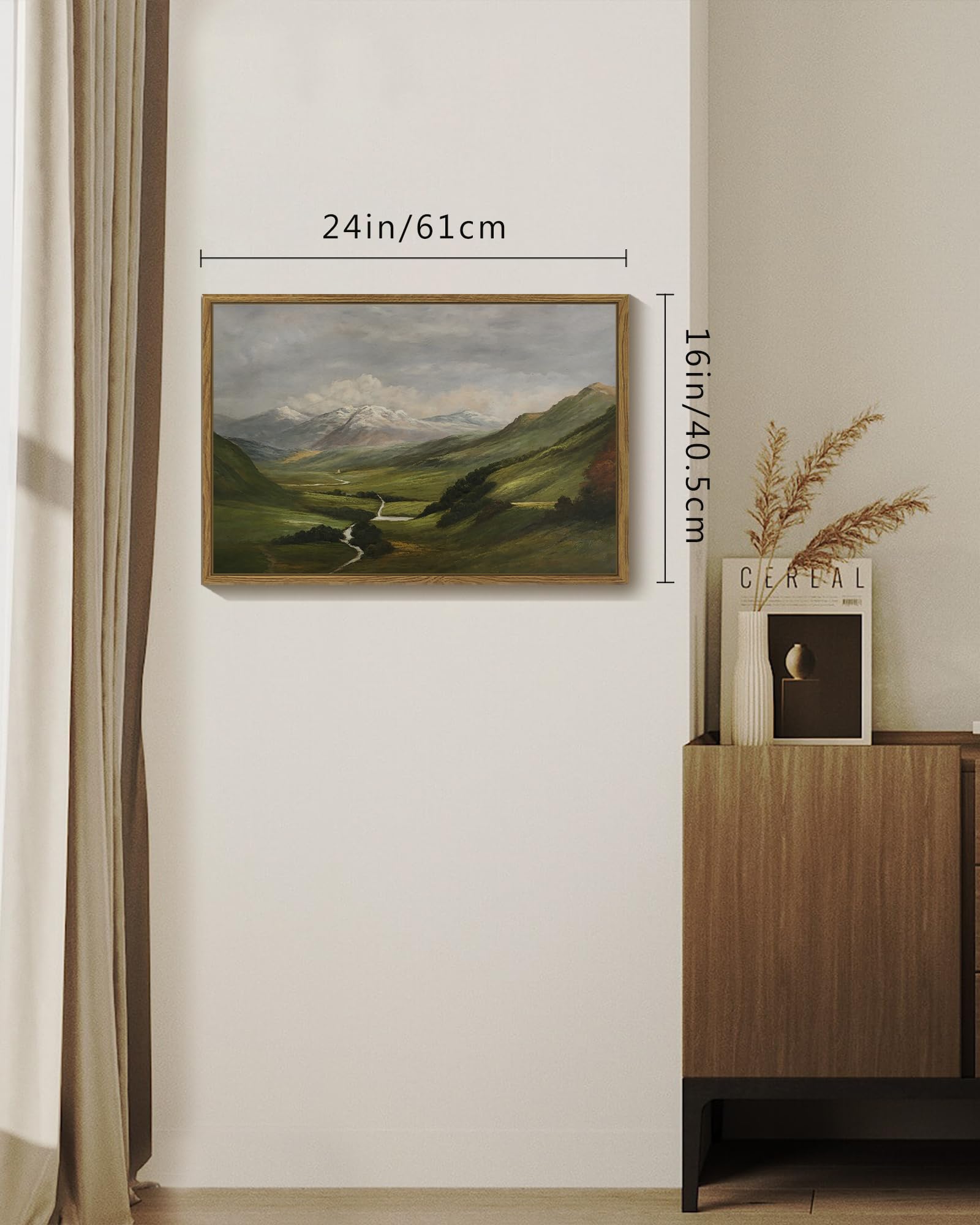 Shenify Landscape 16X24In Large Vintage Framed Canvas Wall Art Classical Mountain Range Valley Prints Farmhouse Bathroom Office