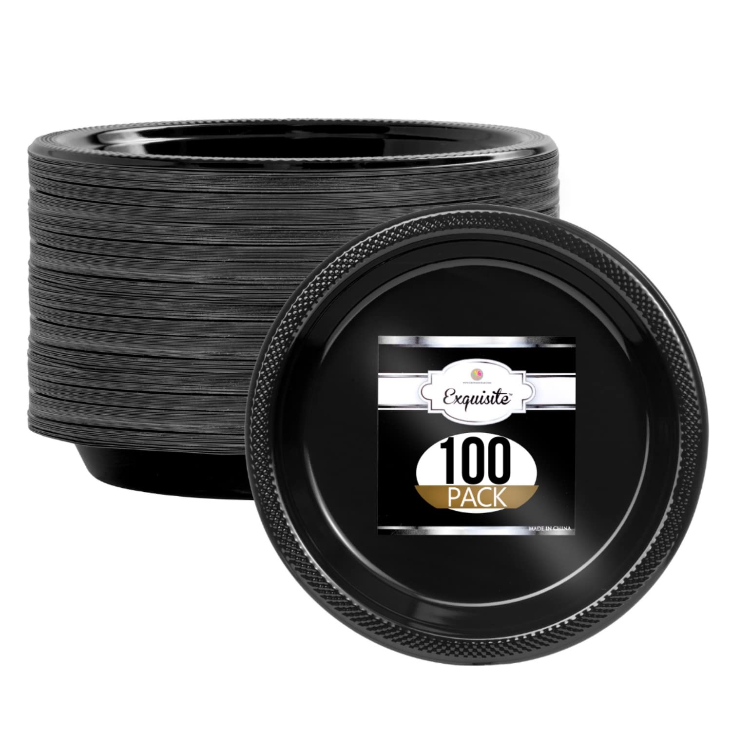 Exquisite 7 Inch. Dessert Plates Black Plastic Plates Disposable, 100 Count Black Plate Set, Disposable Plates For Party, Plasti