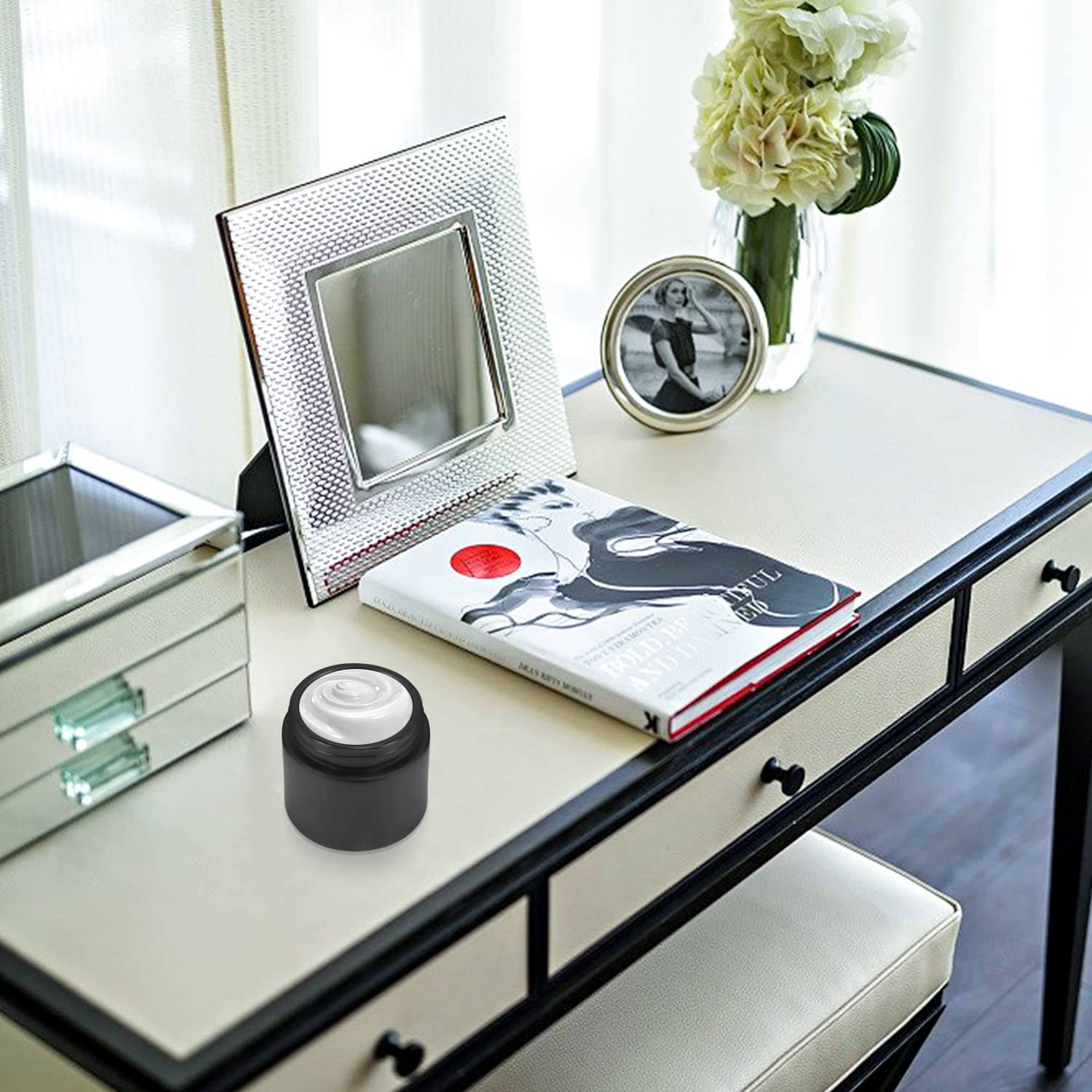 4 Pack 2 Oz Black Glass Cream Jar,Empty Frosted Sample Jar Pot With Plastic Lids,Inner Liner Travel Storage Jar Container For Lo