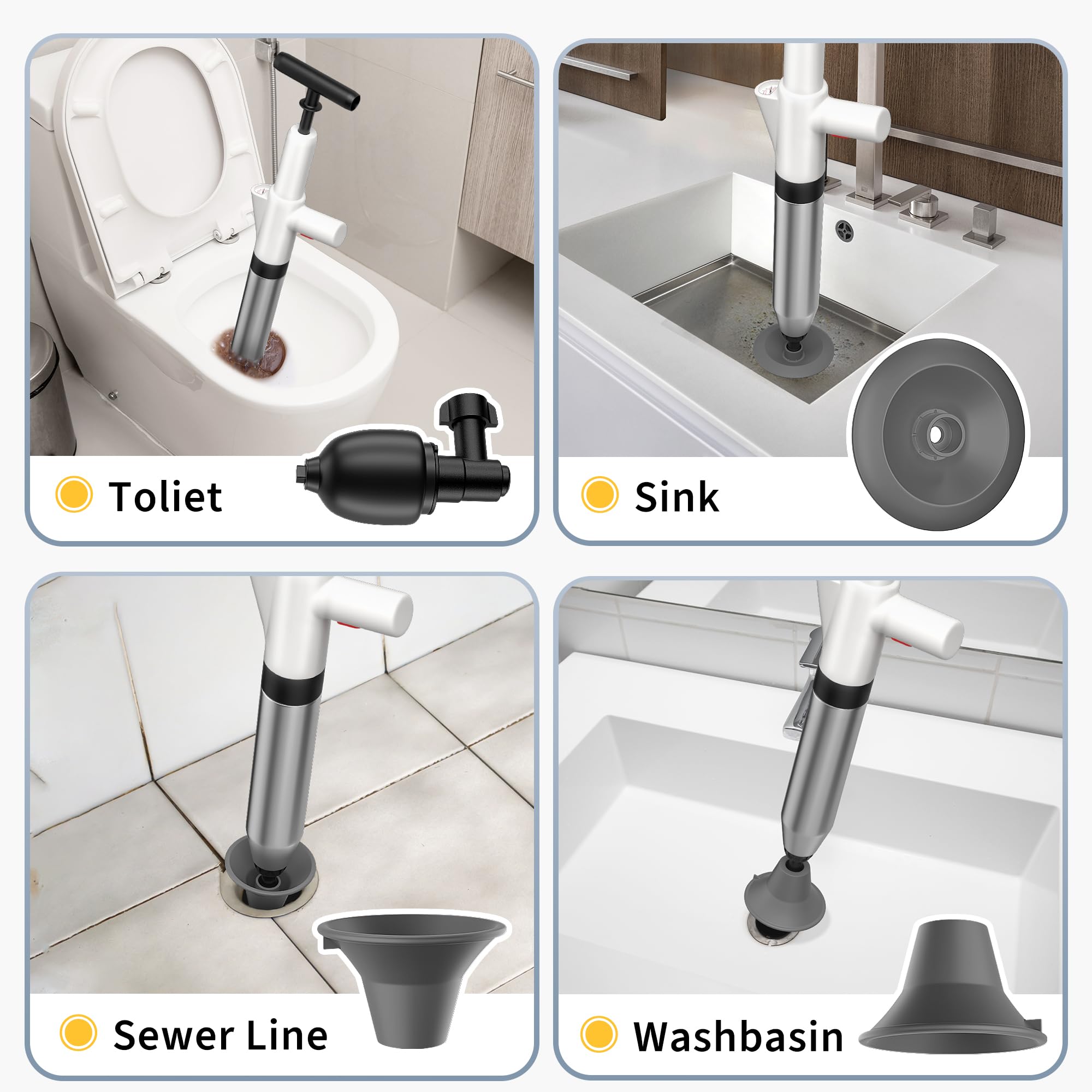Toilet Plunger, Drain Clog Remover, High-Pressure Air Drain Blaster With Real-Time Barometer Powerful Drain Snake Sink Plunger P
