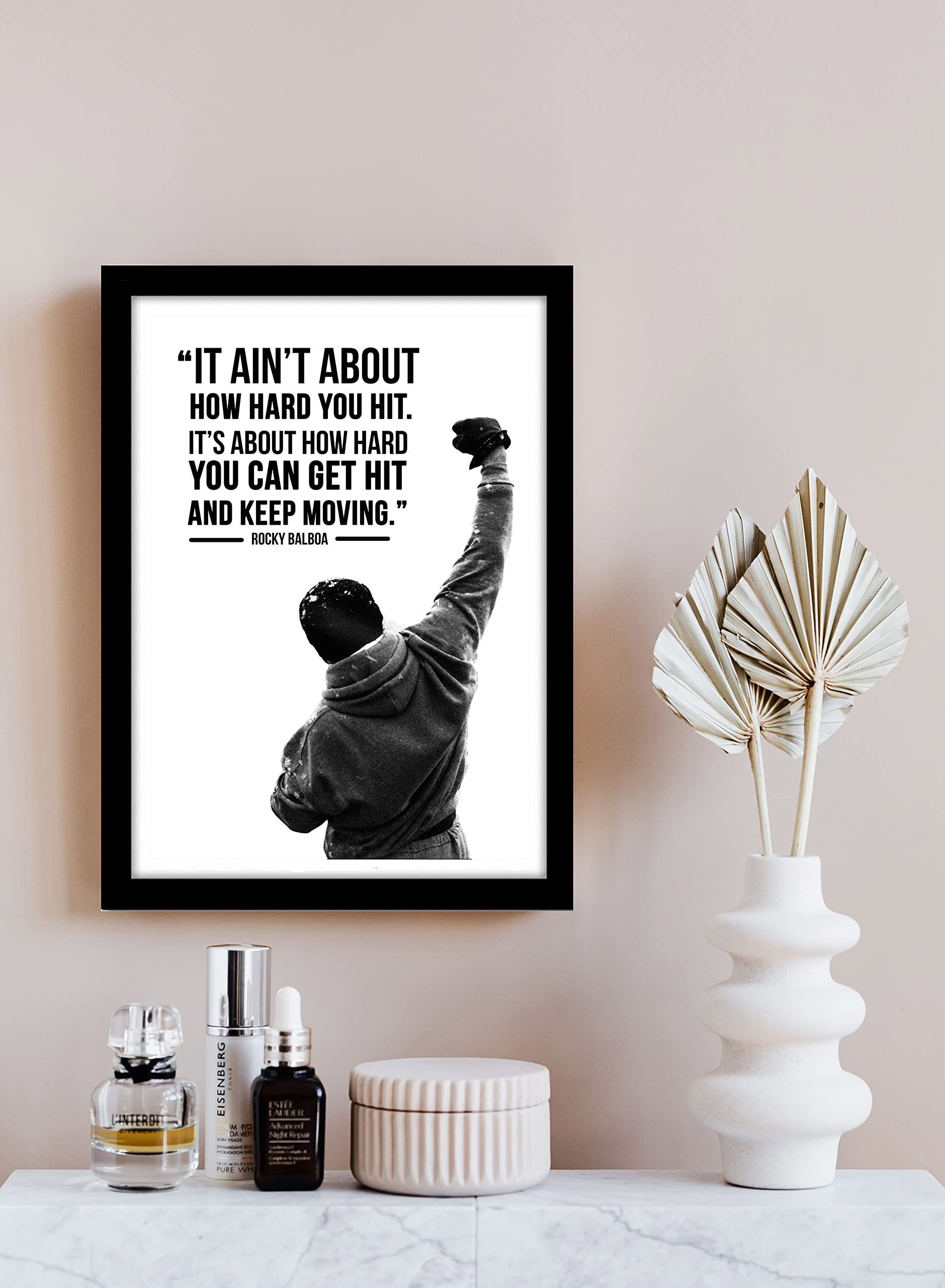 Gray Wall Acrylic Glass Sylvester Stallone Rocky Balbao Quote Framed Poster, Multicolor For Room & Office (10 Inch X 13 Inch)
