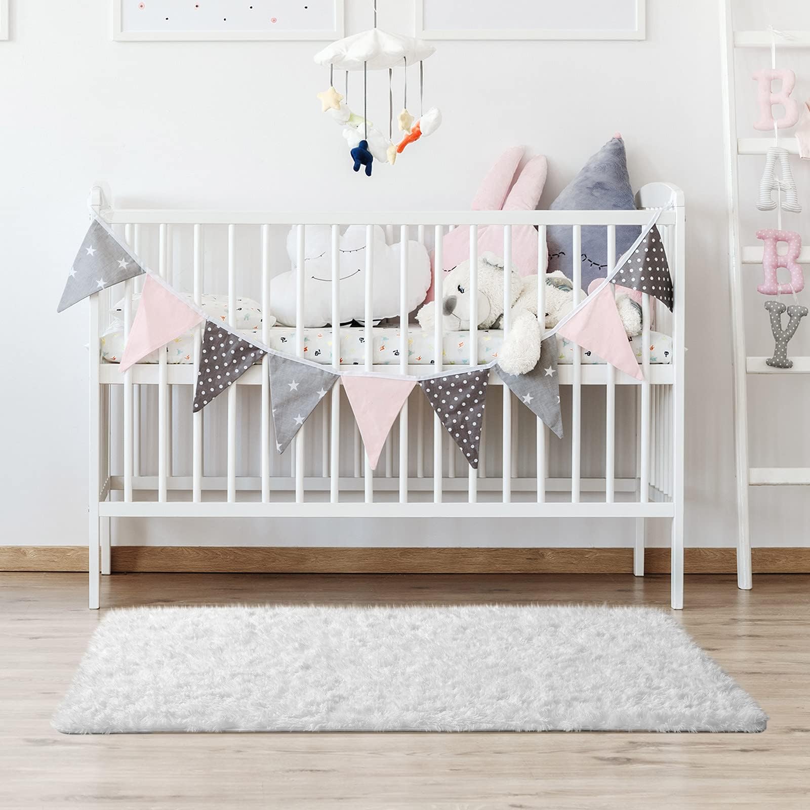 Ophanie White Rugs for Bedroom Fluffy, Girls Kids Baby Shaggy Shag Fuzzy Soft Carpet, 3x5 Small Plush Bedside Area Rug, Indoor F