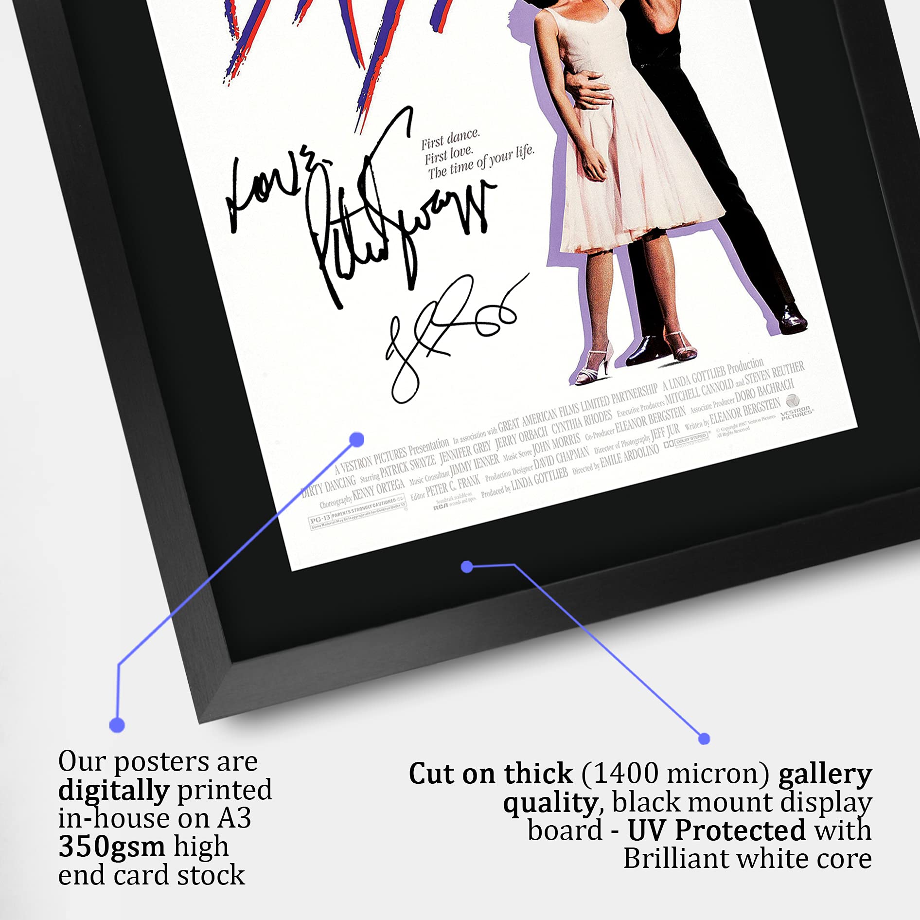 Hwc Trading Dirty Dancing Movie Poster Cast Signed Patrick Swayze Jennifer Grey 16 X 12 Inch Framed Gift Printed Autograph Film