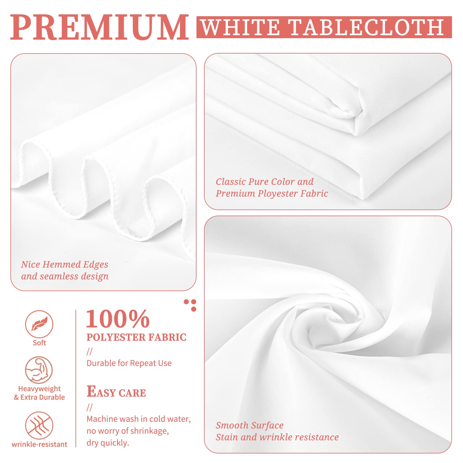 Showgeous 10 Pack Square Tablecloth 52 X 52 Inch White Square Table Cloth,Stain And Wrinkle Resistant Washable Polyester Table C