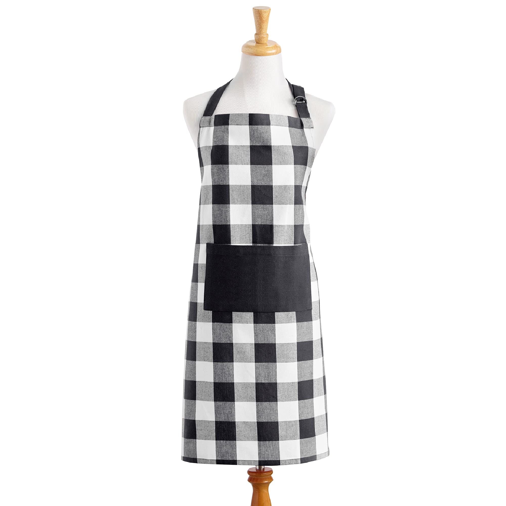 Elrene Home Fashions Farmhouse Living Buffalo-Check Kitchen Apron With Pocket, 28'' X 33'', Black/White