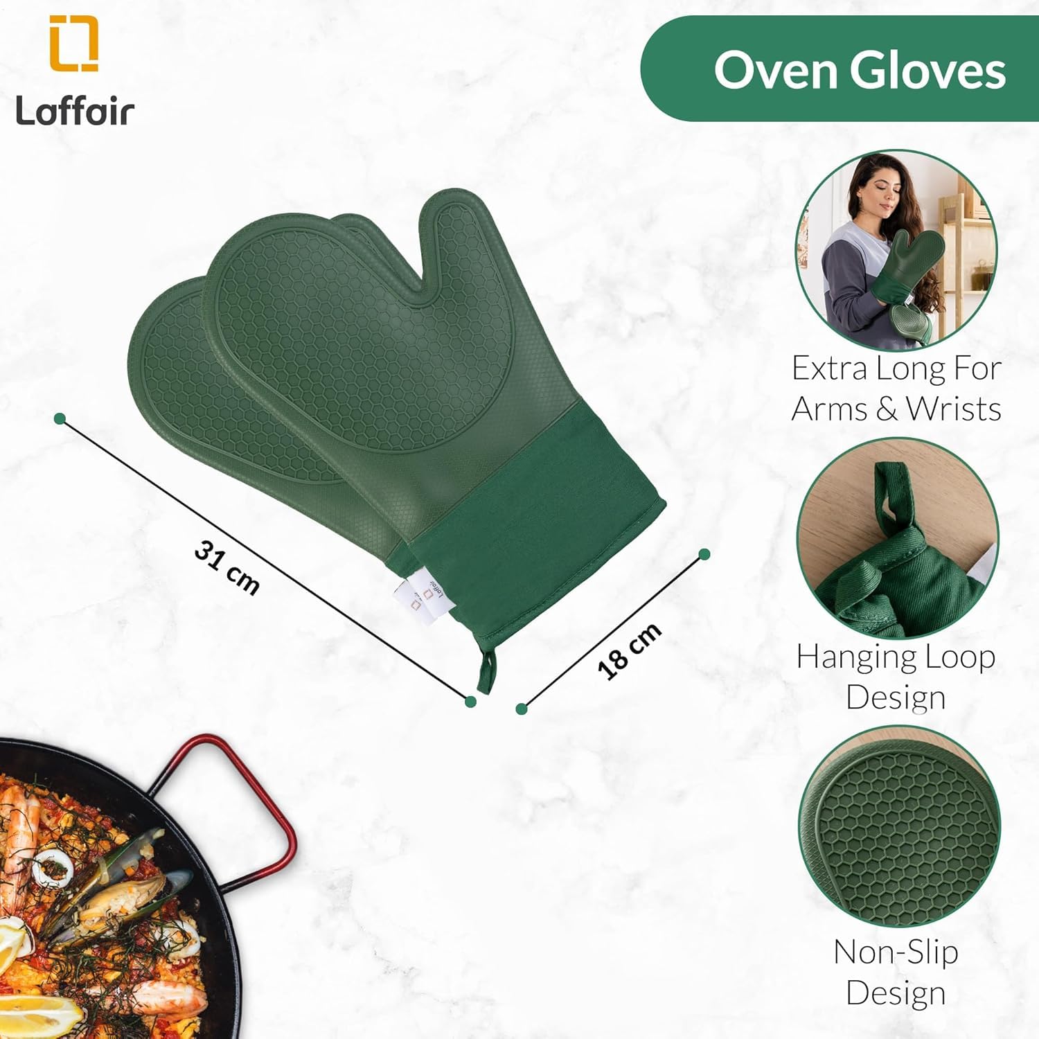 Silicone Oven Gloves Heat Resistant By Laffair - Green Oven Gloves Silicone Oven Mitts Heat Resistant - Premium Non-Slip Design