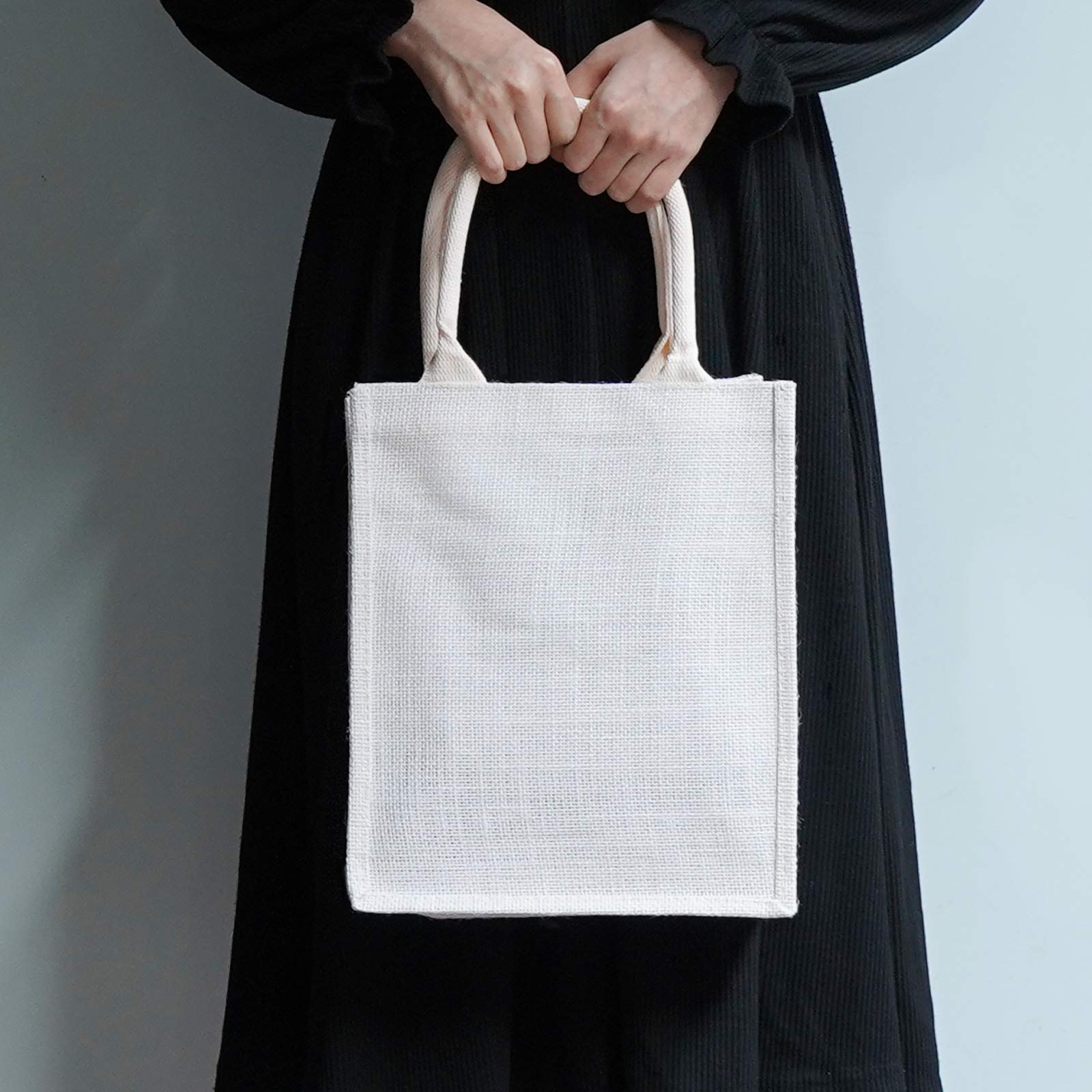 Segarty Tote Bags  6 Pack Small White Burlap Jute Reusable Canvas Gift Favors Bag with Handles Blank Totes Bulk for Bridesmaid Wedding  Women Market Grocery Shopping  Bachelorette Party  Beach Trip