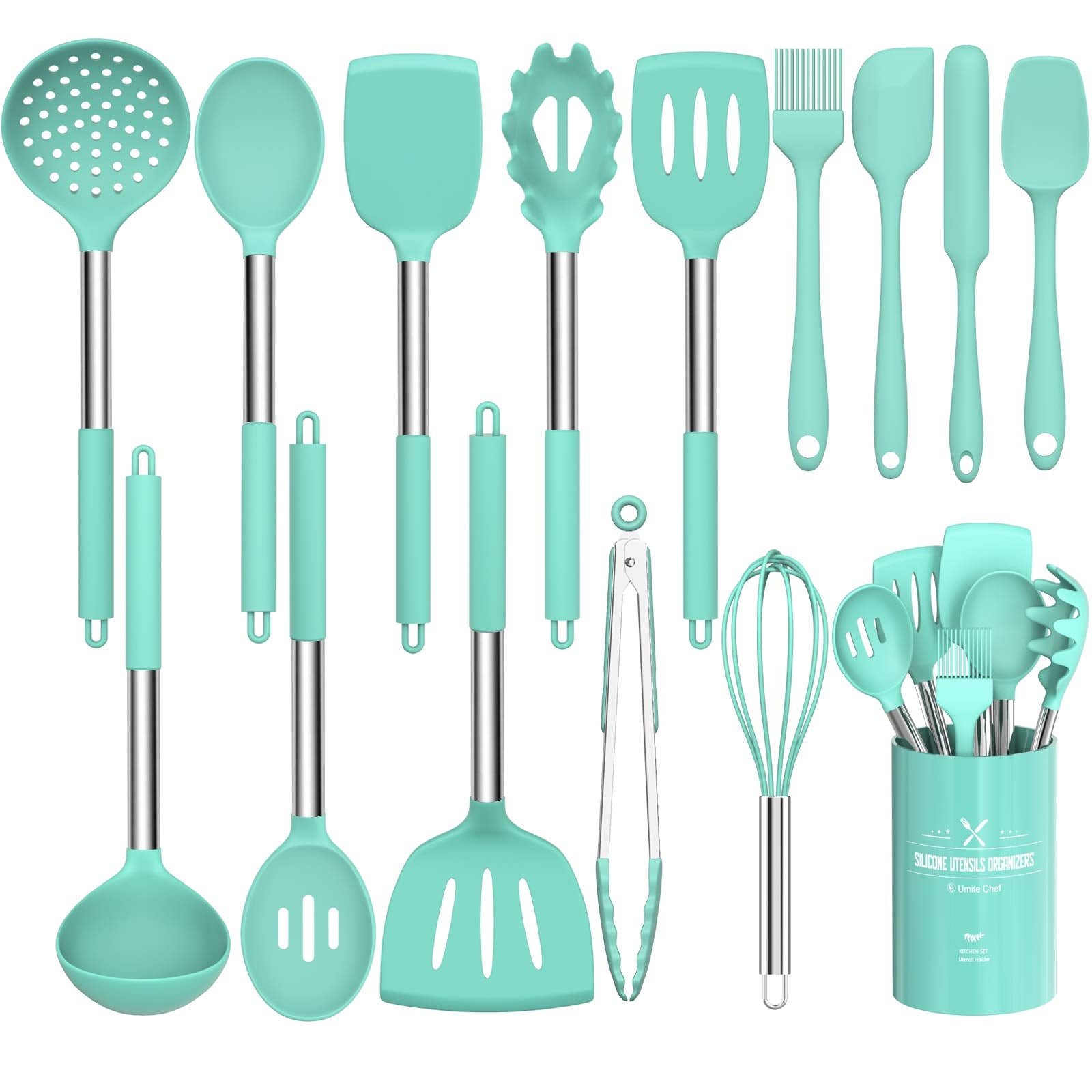 Silicone Cooking Utensil Set, Umite Chef 15Pcs Silicone Cooking Kitchen Utensils Set, Non-Stick - Best Kitchen Cookware With Sta