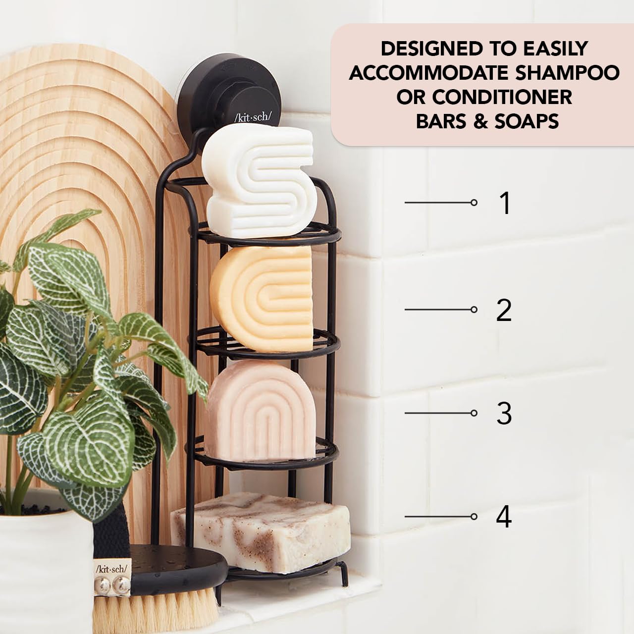 Kitsch Bar Soap Holder For Shower Wall, Rust Proof Self Draining Soap Dish For Shower With Strong Suction Cup, Stainless Steel S