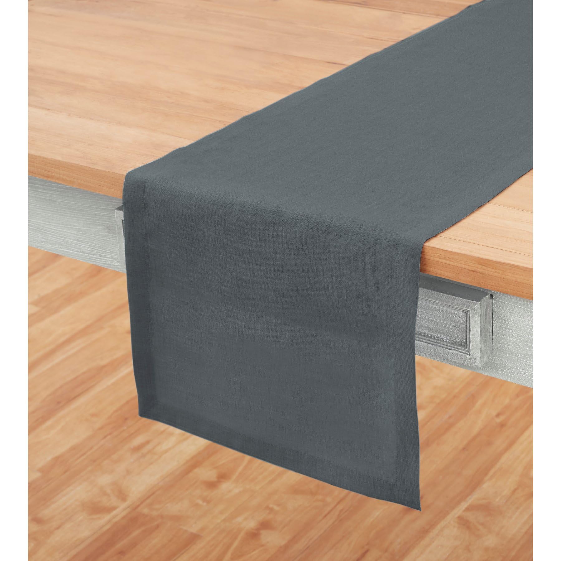 Solino Home Linen Table Runner 120 Inches Long - 100% Pure Linen Dark Grey Dining Table Runner 14 x 120 Inch for Fall, Autumn, W