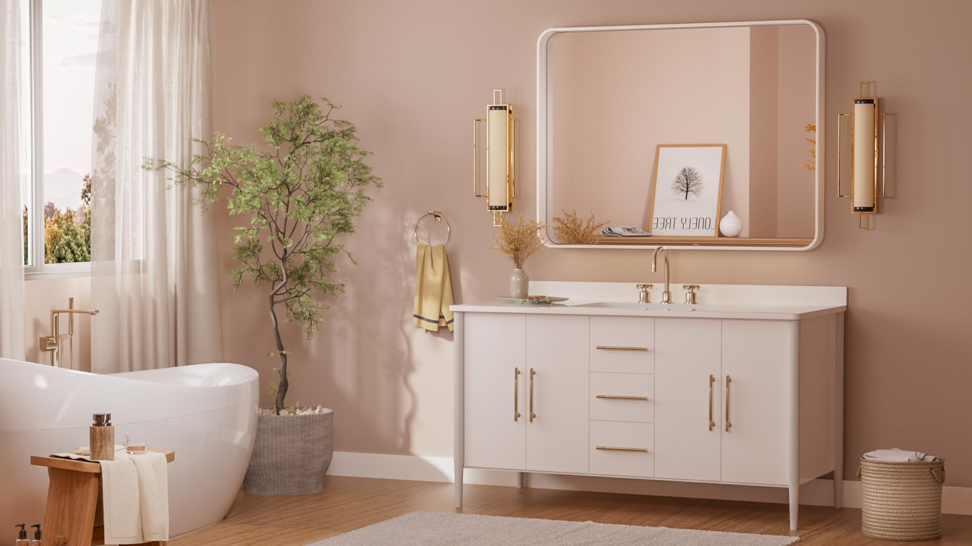 Tetote 40 X 30 White Frame Mirror For Bathroom Metal Frame Wall Mounted Rectangle Mirror For Vanity With Sandy Textured Surface(