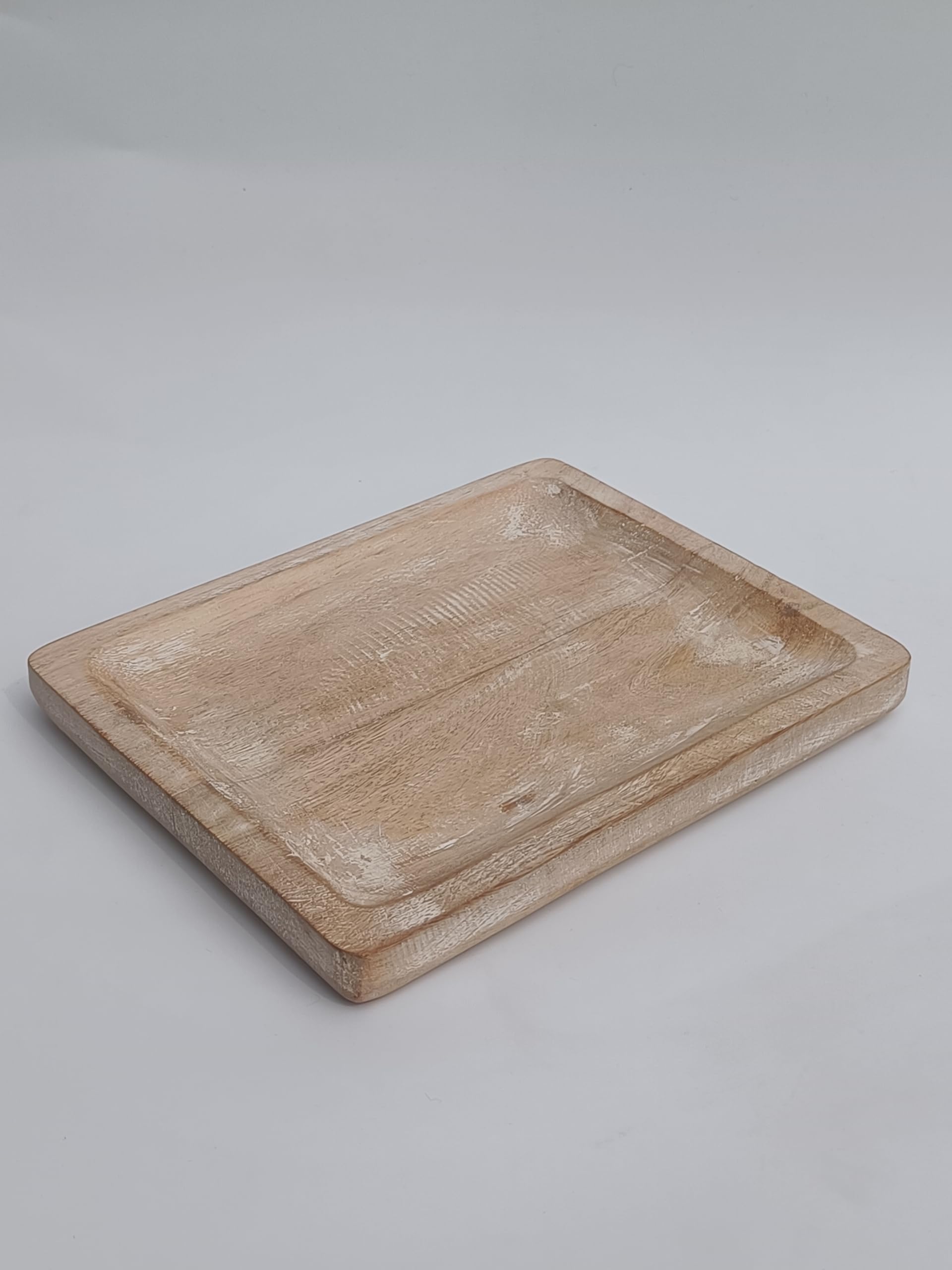 Claire Martin Studios | Whitewashed Wooden Rectangular Platter | Handcrafted Rustic Serving Tray For Snacks & Home Decor | Natur