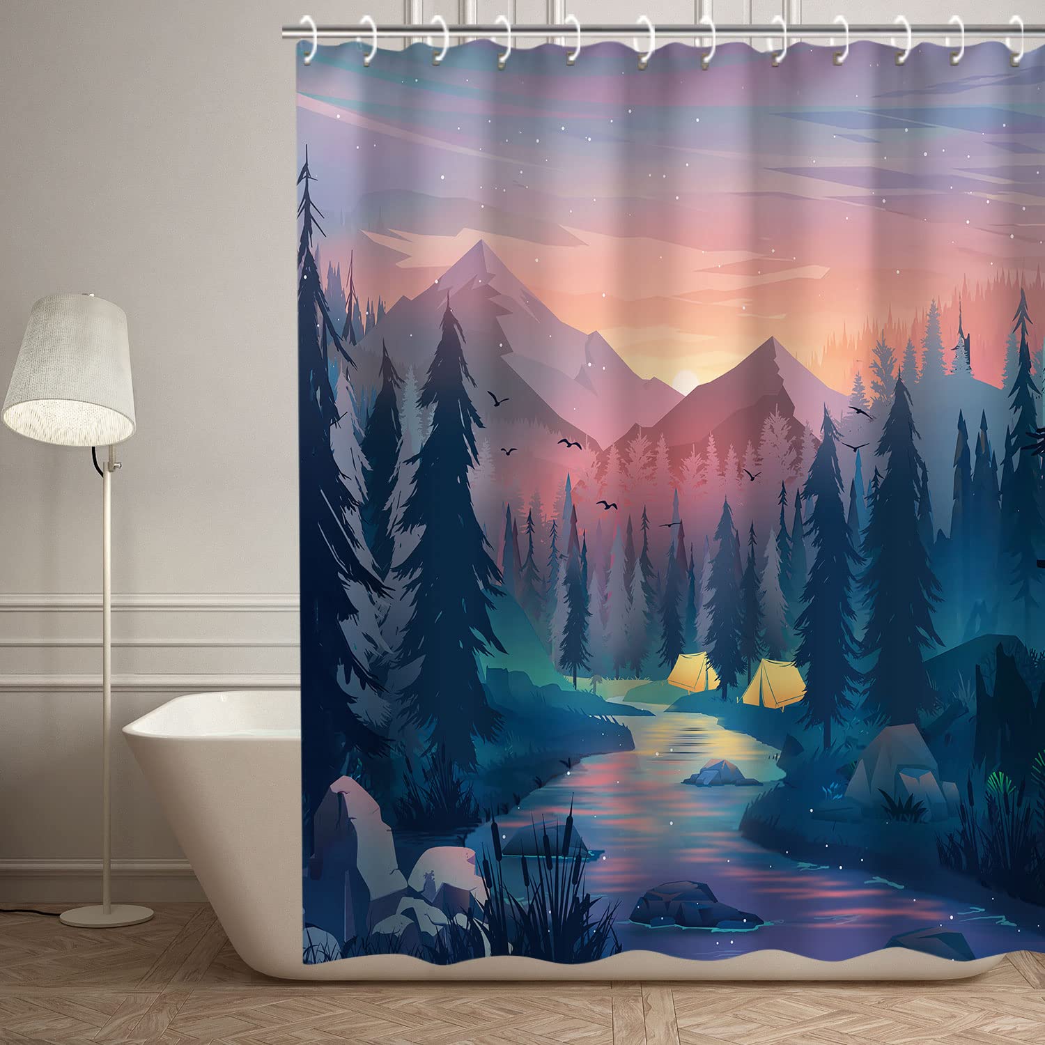 RosieLily Trippy Shower Curtain  Mountain Shower Curtain  Forest Shower Curtain  Cool Shower Curtain  Tree Shower Curtain Set with 12 Hooks  Bathroom Decor  72X72 inches