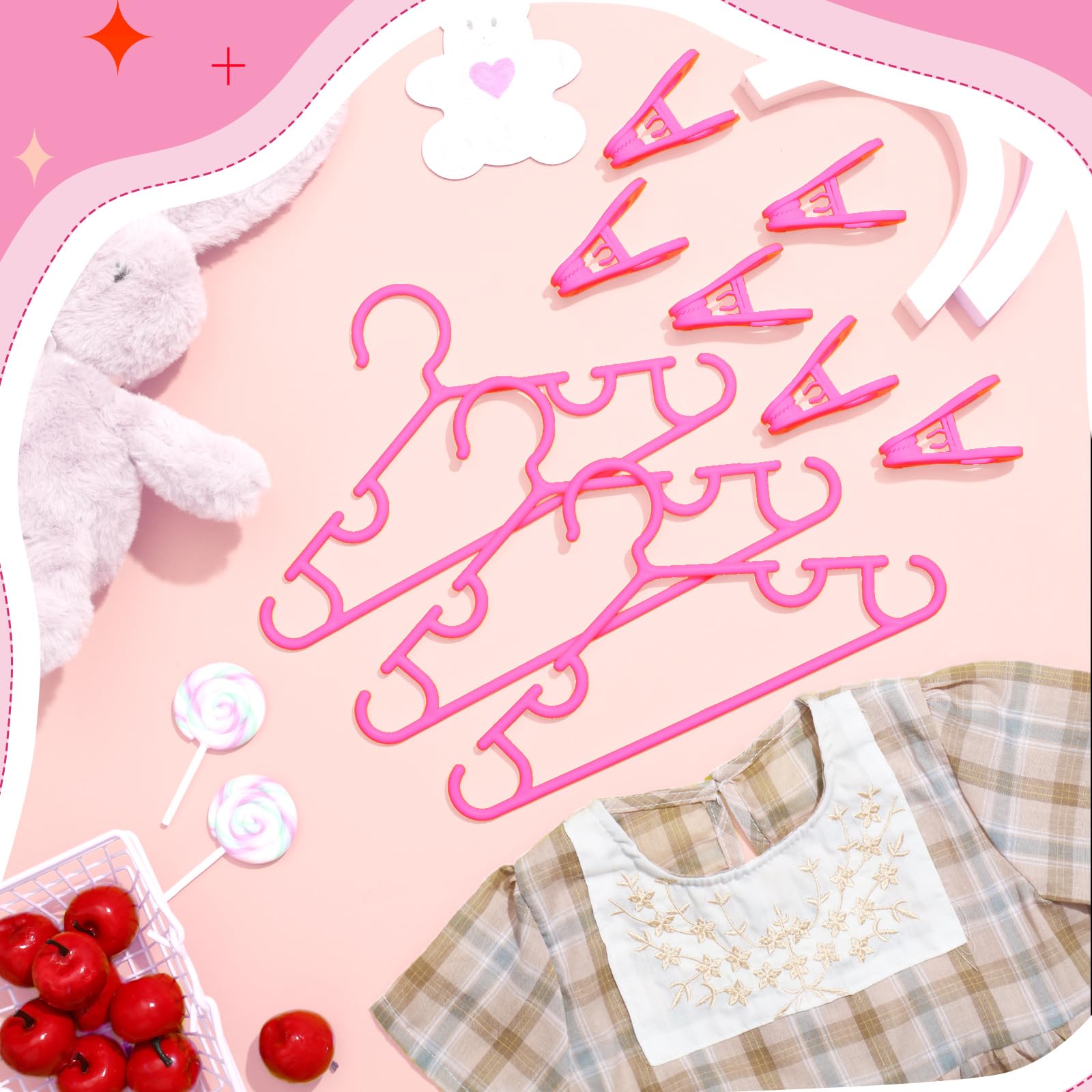 Hsei 120 Packs Baby Hangers With Clips Toddler Hangers Kids Hangers With Clips For Pants Closet Coat Skirts Socks (Pink)