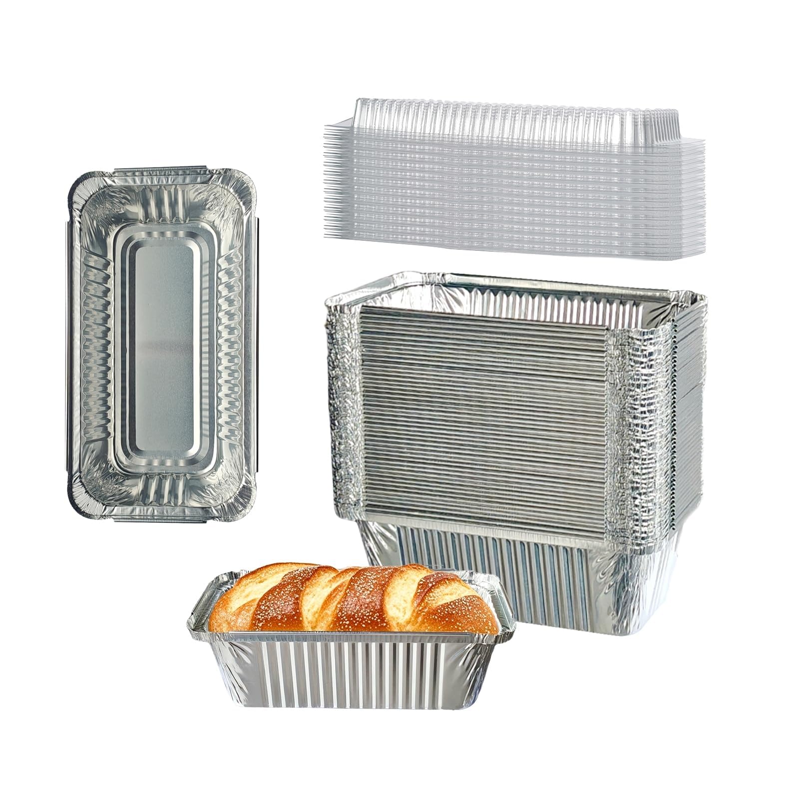 FUTINA 50 Pack 6.9x3.5 Disposable Aluminum Loaf Pans with Lids