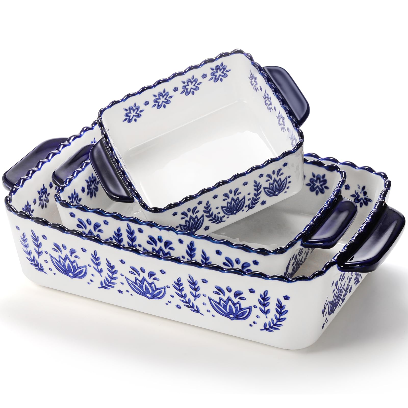 SOUJOY 3 Pack Porcelain Bakeware Set, Rectangular Baking Dishes, Lasagna Pan for Cooking, Kitchen, Casserole Dishes, Cake Dinner
