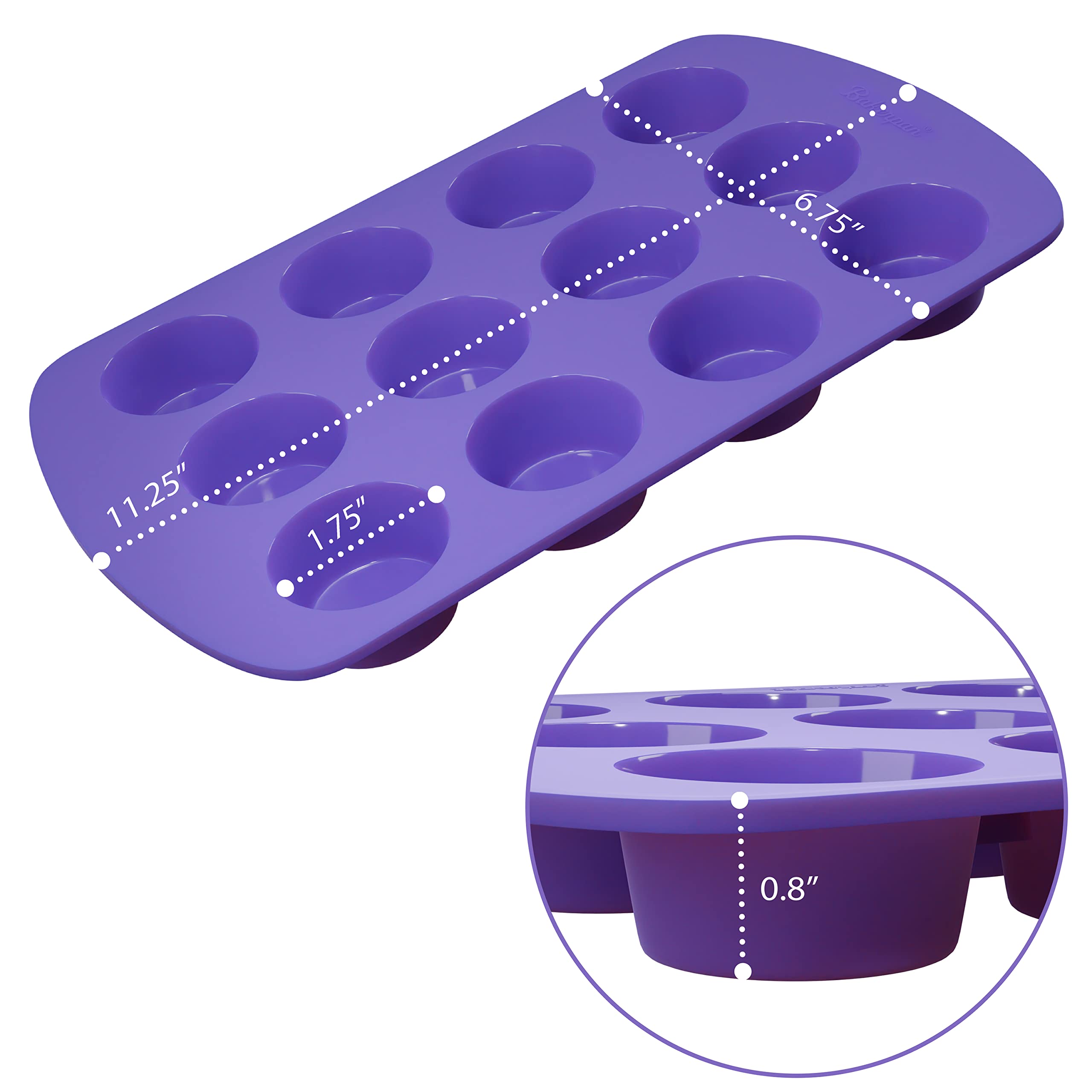 Bakerpan Silicone Mini Muffin Pan Nonstick, Mini Cupcake Pan, Mini Muffin Silicone Molds, 12 Cavities - Set Of 2