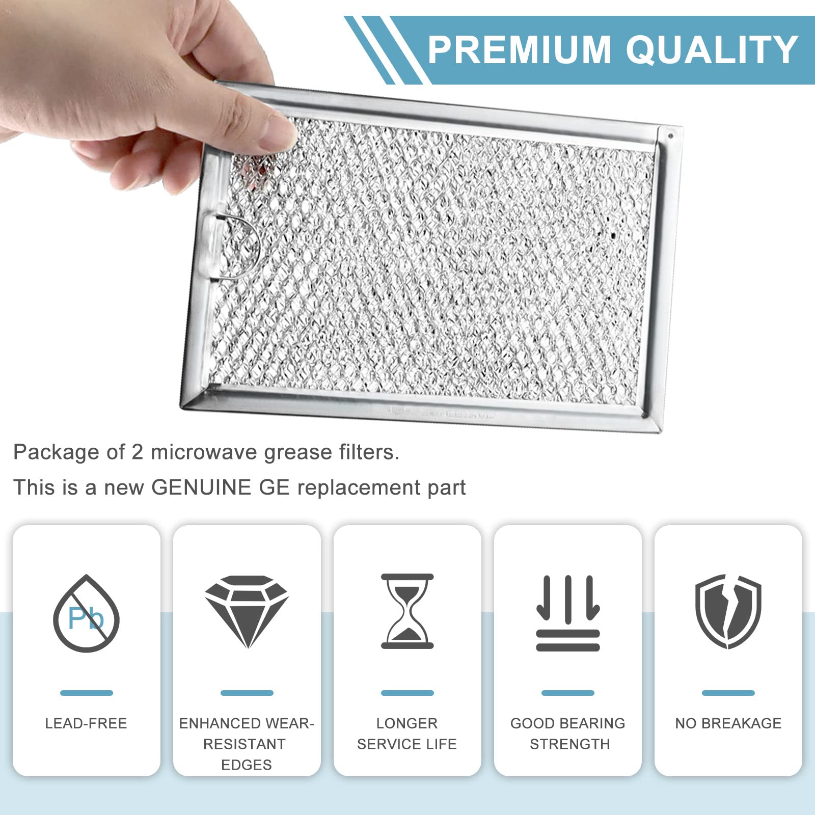 WB06X10309 Filter Microwave Oven Grease Filter [ Packed In Box] Compatible with GE Microwave Filter Replacement Parts by AMI - 7-5/8 x 5 x 3/32 Inch (4 Packs)