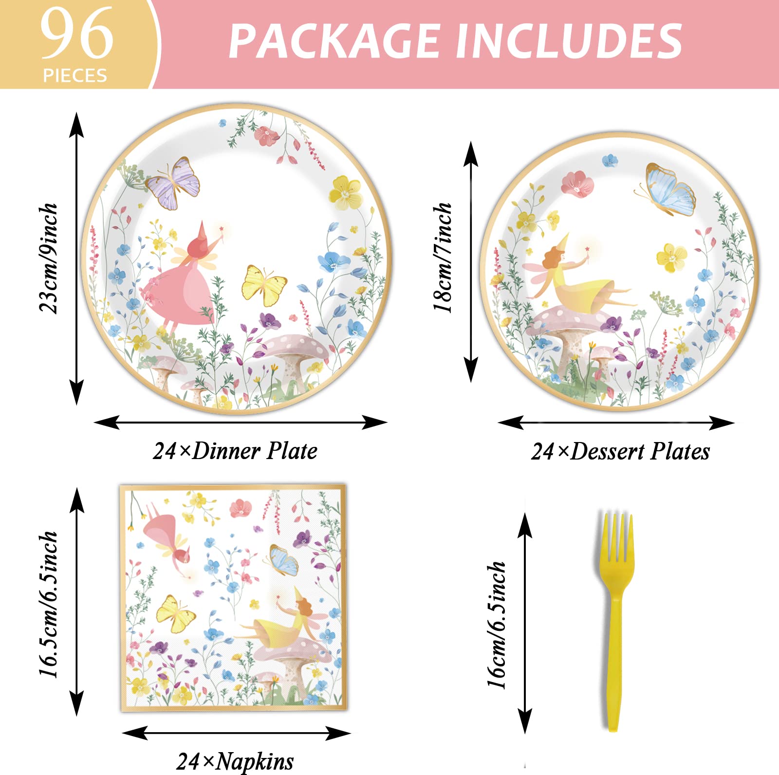96 Pcs Fairy Plates And Napkins Party Supplies Talking Truly Fairy Tableware Set Spring Tea Luncheon Party Decorations Favors Fo