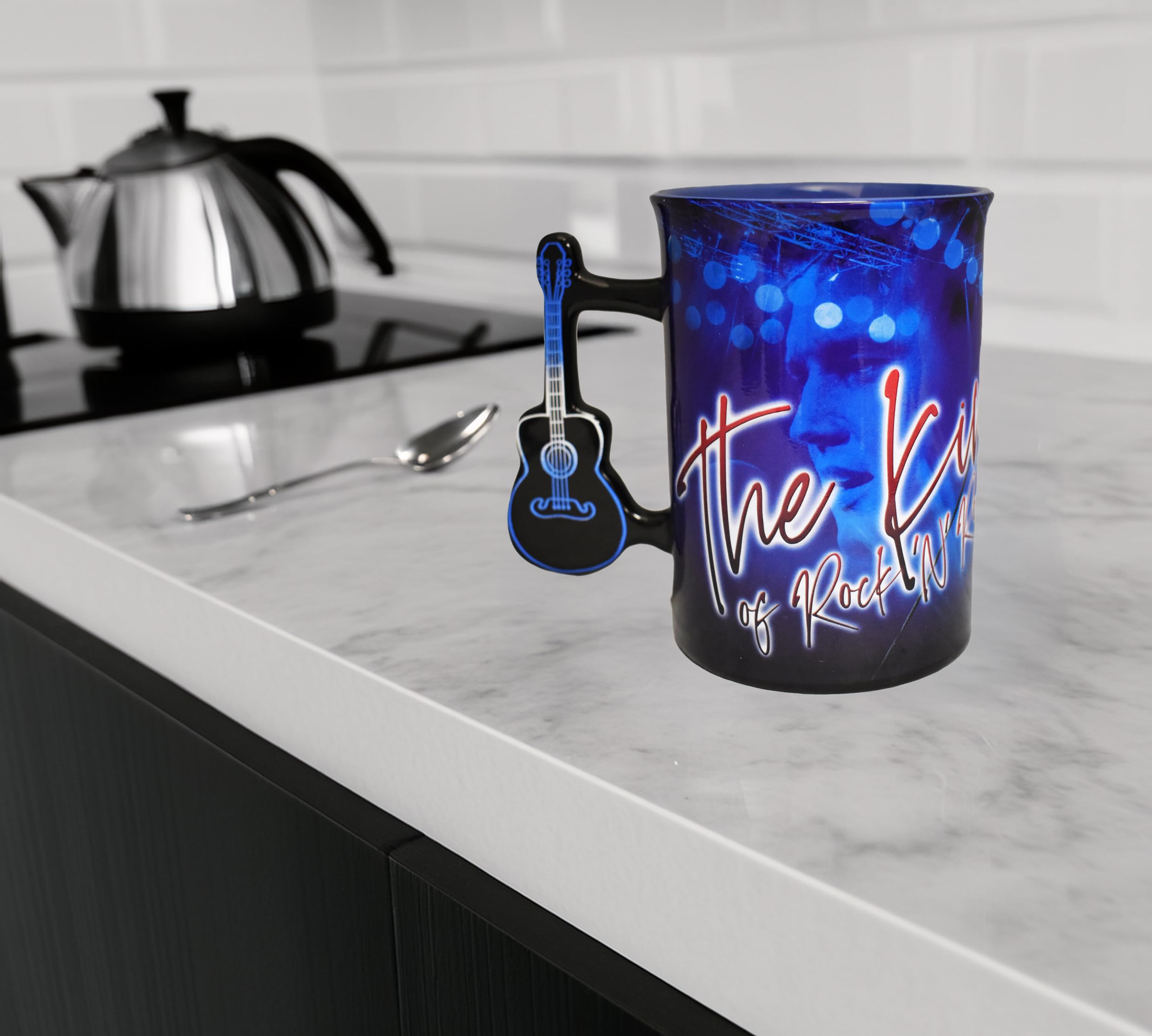 Midsouth Products Elvis Presley Ceramic Mug with Guitar Handle, 16oz, Iconic White Jumpsuit Design, Multicolor, Collector's Item for Fans