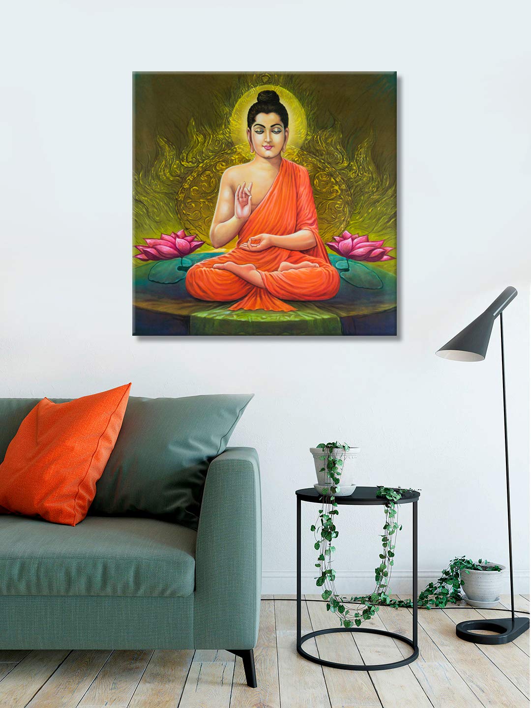 999Store Wooden Stretched Lord Gautam Buddha Budha Wall art with frames canvas painting buddha photo for wall frame bed room liv