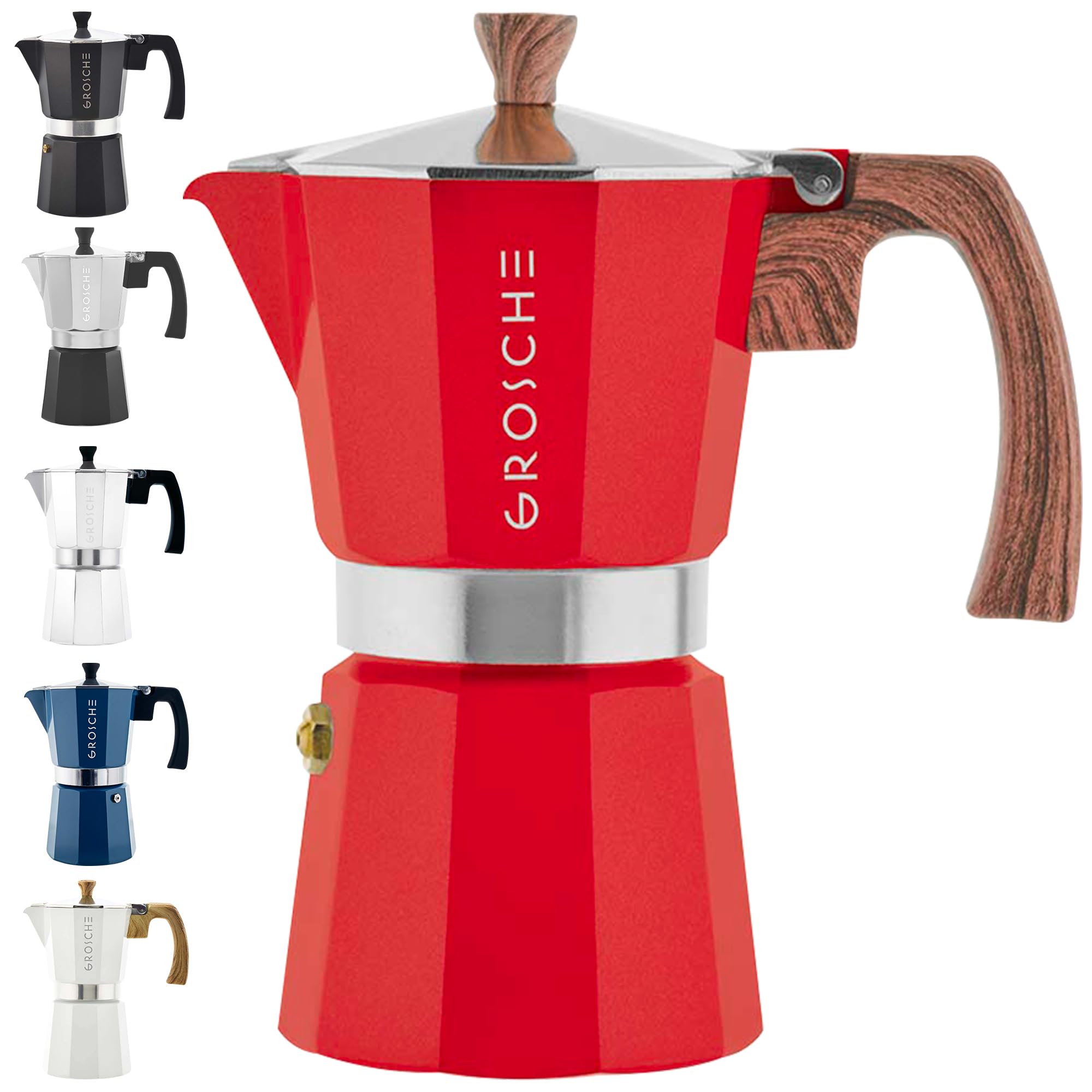GROSCHE Milano Stovetop Espresso Maker Moka Pot 9 espresso Cup  15.2 oz  Red - Cuban Coffee Maker Stove top coffee maker Moka Italian espresso greca coffee maker brewer percolator