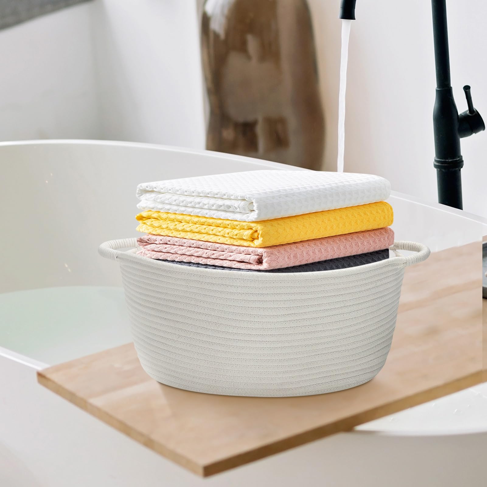 Hifeasts Cotton Rope Storage Basket With Handles, Medium Basket, 17 ''L X 12.5'' W X 8.5 ''H, Home Decor Basket, Towel Basket, B