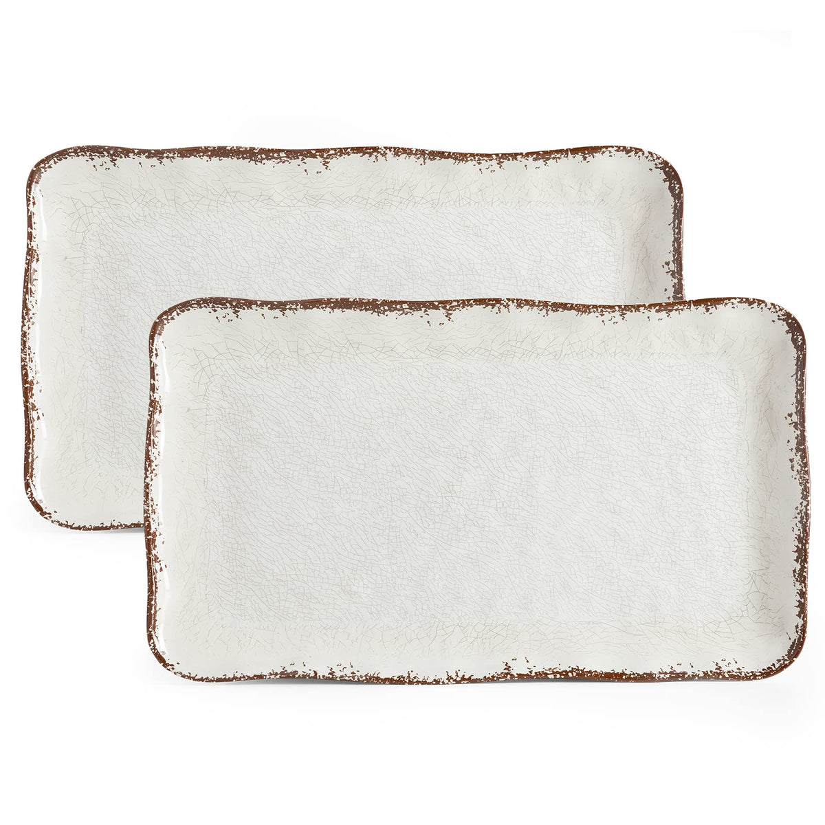 Lehaha Farmhouse Large Serving Platters, 2 Piece Melamine Dinnerware Set, 17.5 X 10 Inches Vintage Serving Tray, Rectangle White