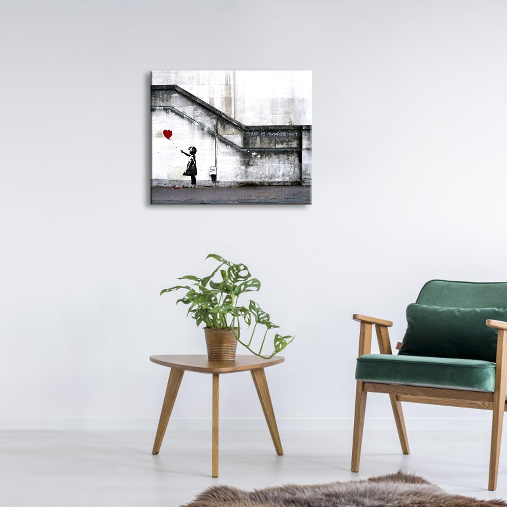 Wieco Art Banksy Grafitti Girl With Red Balloon Large Modern Gallery Wrapped Giclee Canvas Prints Artwork Grey Love Pictures Pai