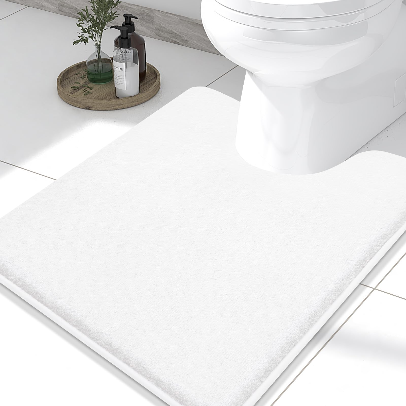 Smiry Memory Foam U-Shaped Toilet Bathroom Rugs 24'' X 20'',Extra Soft Absorbent Non-Slip Contoured Rugs, Machine Washable Conto