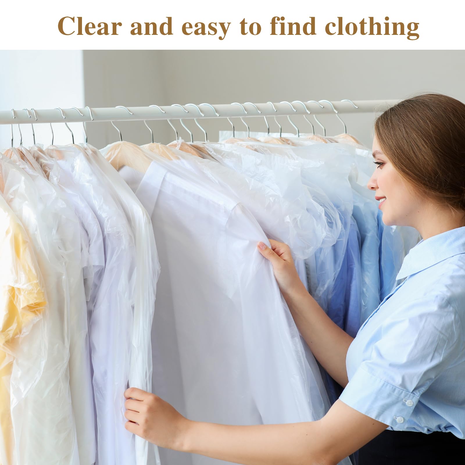 20 Pack Clear Clothes Covers For Hanging Garment Plastic Suit Bags Dry Cleaning Bags Transparent Dust-Proof Garment Covers For D