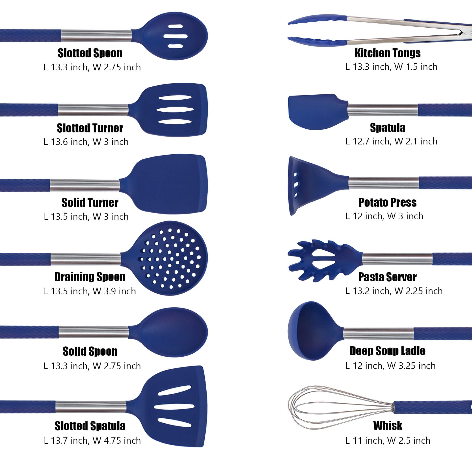 Kaiihome Silicone Kitchen Utensils Set - 12 Pieces Cooking Utensils Non-Stick Heat Resistance Silicon With Stainless Steel Handl