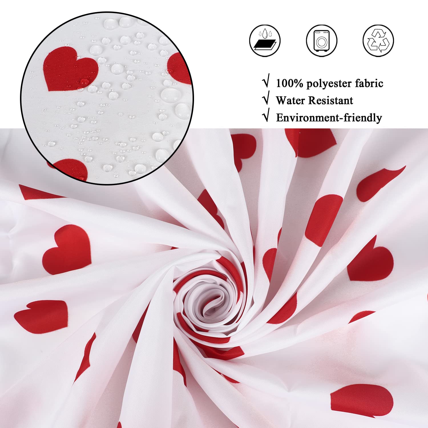 Gcirec Valentine'S Day Shower Curtain, Weighted Bottom Romantic Love Theme Red Little Heart Farmhouse Girly Girly Fabric Bathroo