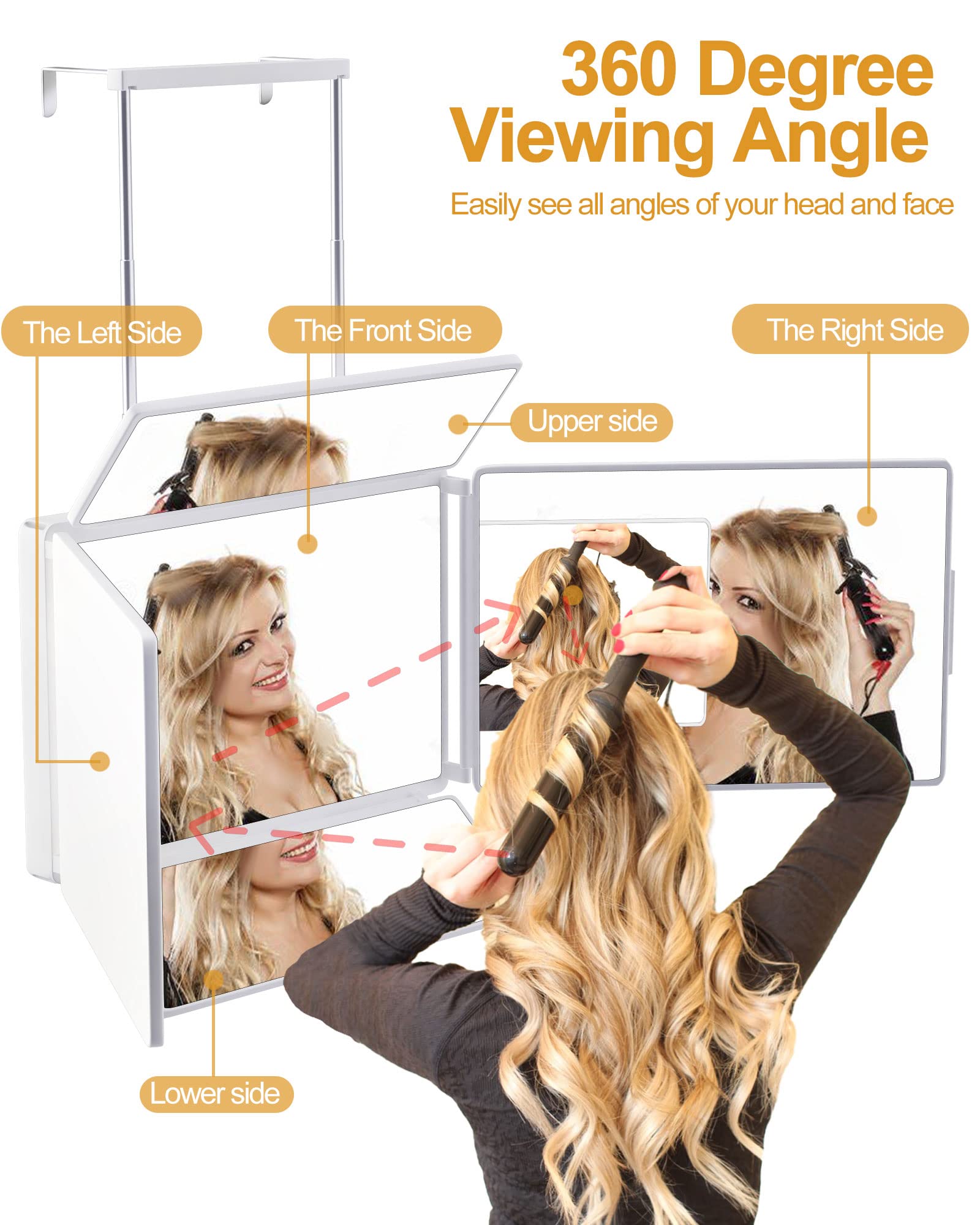 5 Way Mirror, Barber Mirror For Self Hair Cutting, 360 Mirror For Men Shaving, Makeup Mirror With Height Adjusta For Braiding Ha