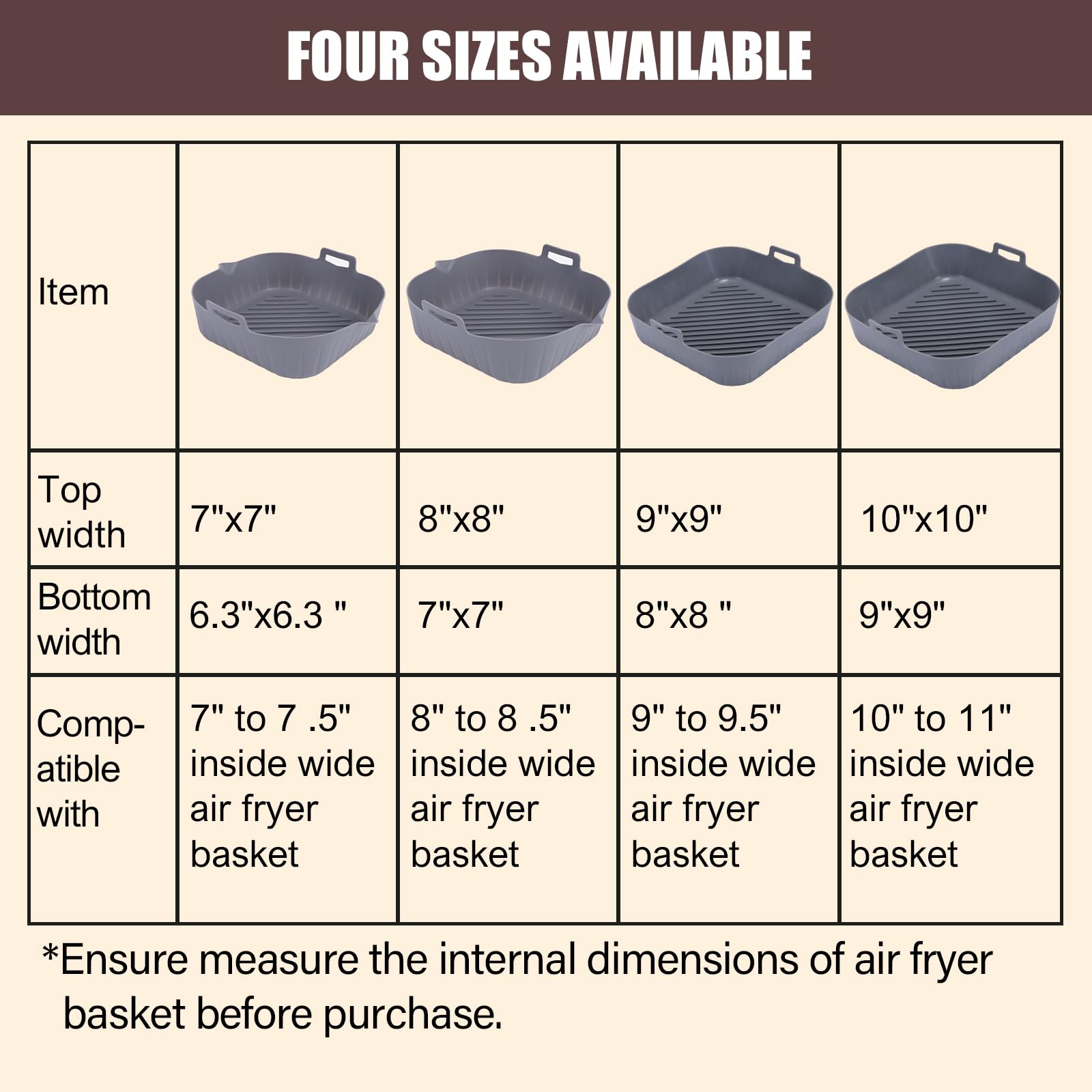 Golden Associate Silicone Liners Square 9 Inches for Large Air Fryer  2 Pcs Non-stick Food-grade Reusable Silicone Pot Baking Tray
