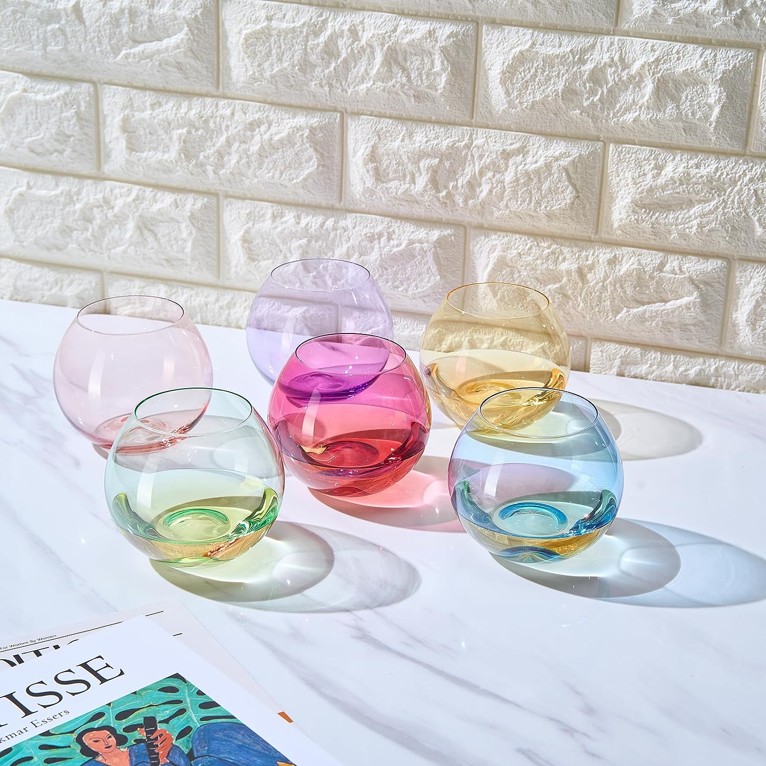 Vibes Colored Wine Glass Set, Large 12oz (Stemless Bubble)