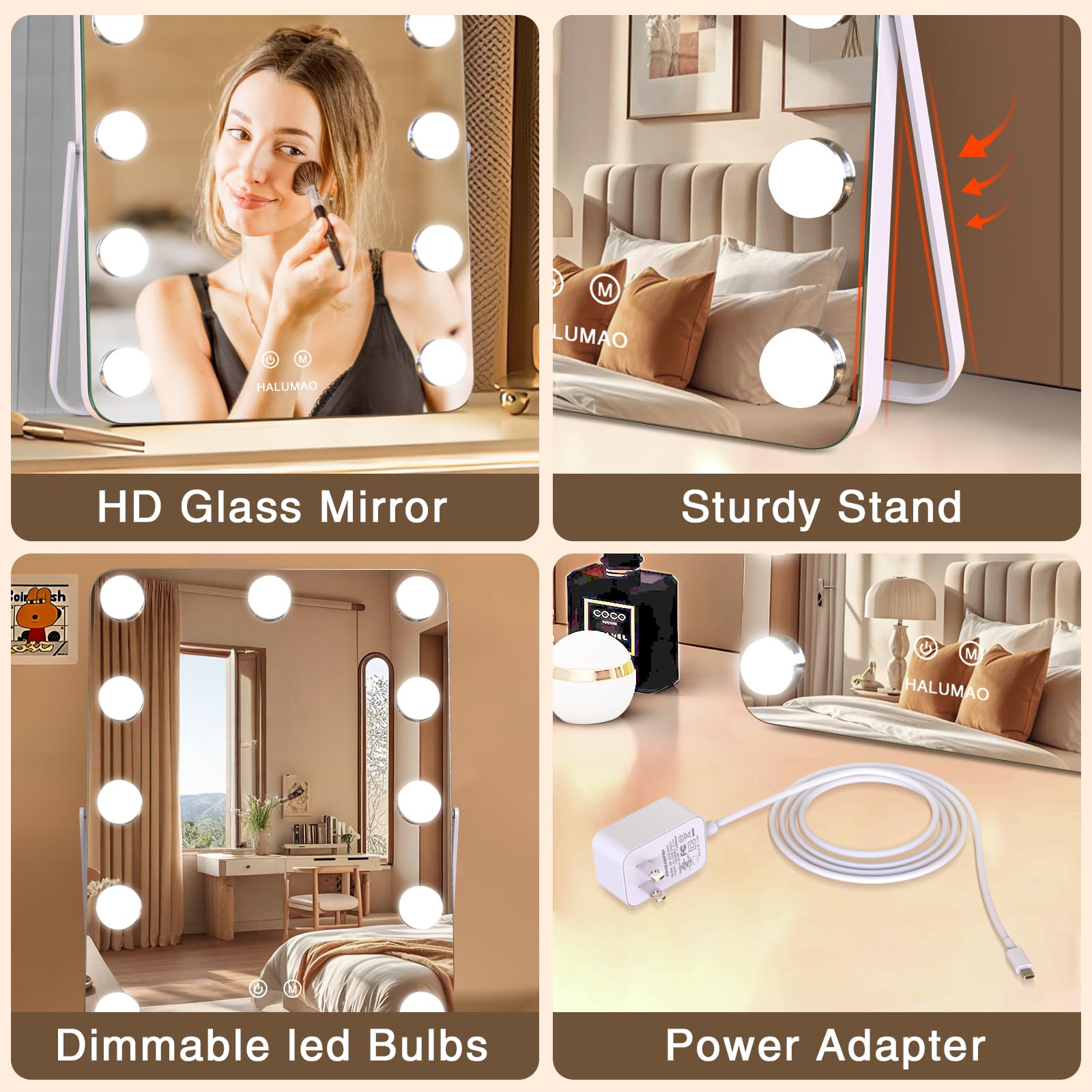 13.9'' X 10.7'' Vanity/Makeup Mirror With Lights, Hollywood Lighted Vanity Mirror With 11 Dimmable Led Bulbs,3 Color Modes,Touch
