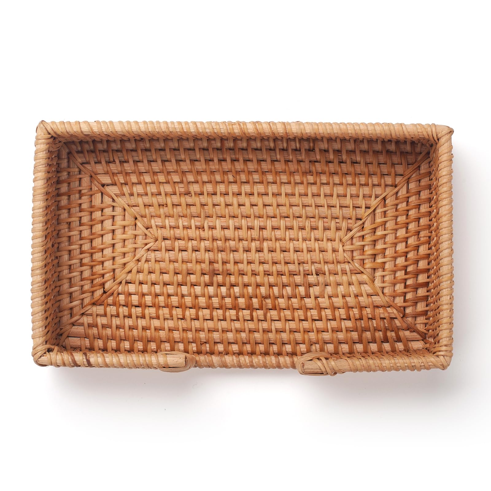 Rattan Napkin Holder Rectangle Woven Flat Napkin Basket Tray For Tables 9.5'' X 5.5'' X 2'' (Rectangle)
