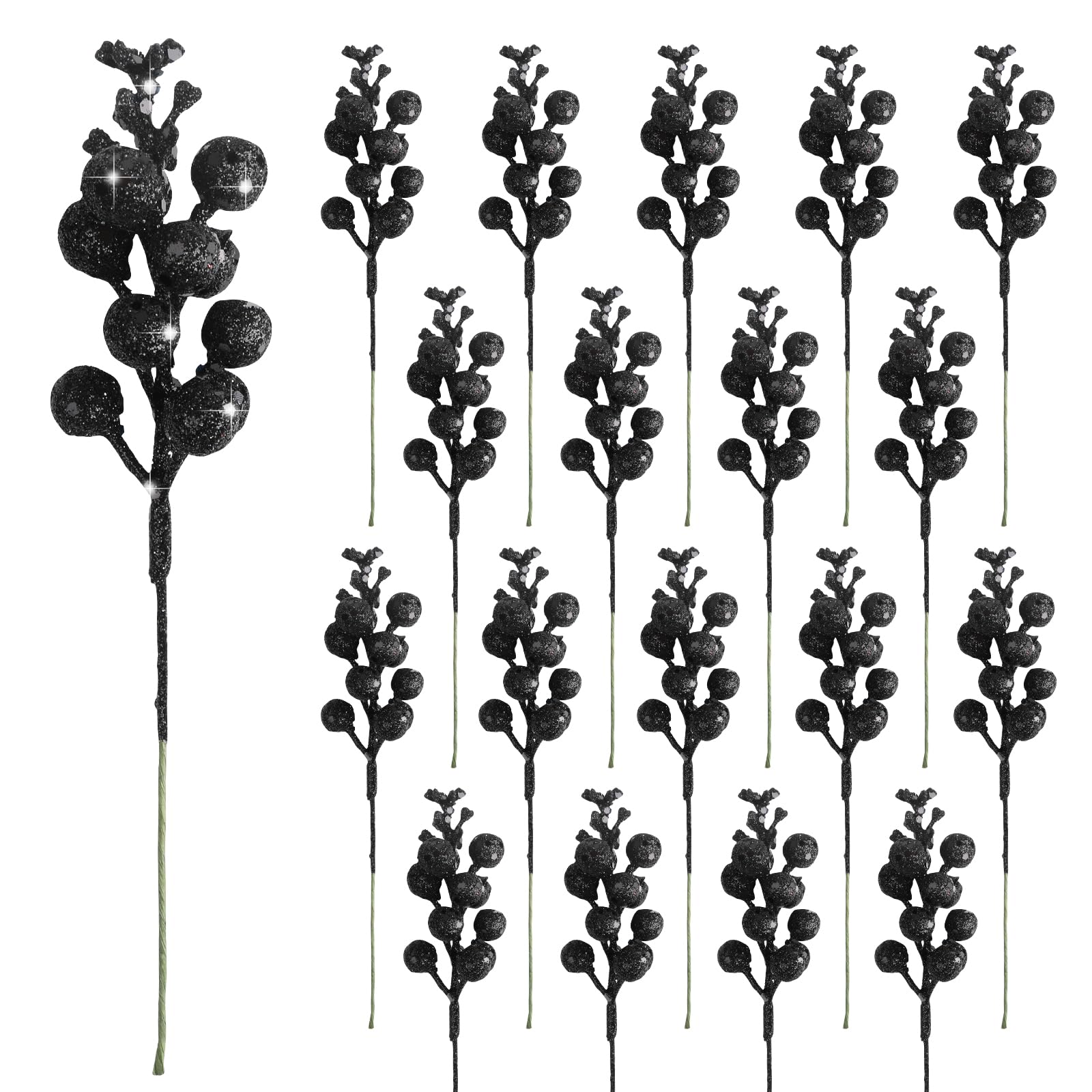 CCINEE 24 Pcs Christmas Sliver Berry Stems,7.8Inch Xmas Artificial Glitter Berry Branches for Christmas Tree Ornaments DIY Xmas 