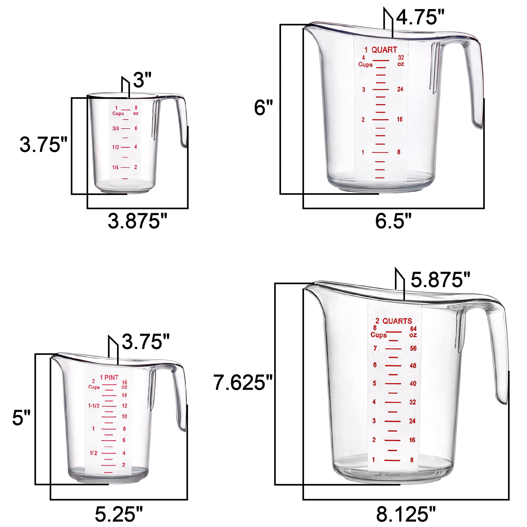 Amazing Abby - Melissa - Unbreakable Plastic Measuring Cups (4-Piece Set), Food-Grade Measuring Jugs, 1/2/4/8-Cup Capacity, Stac