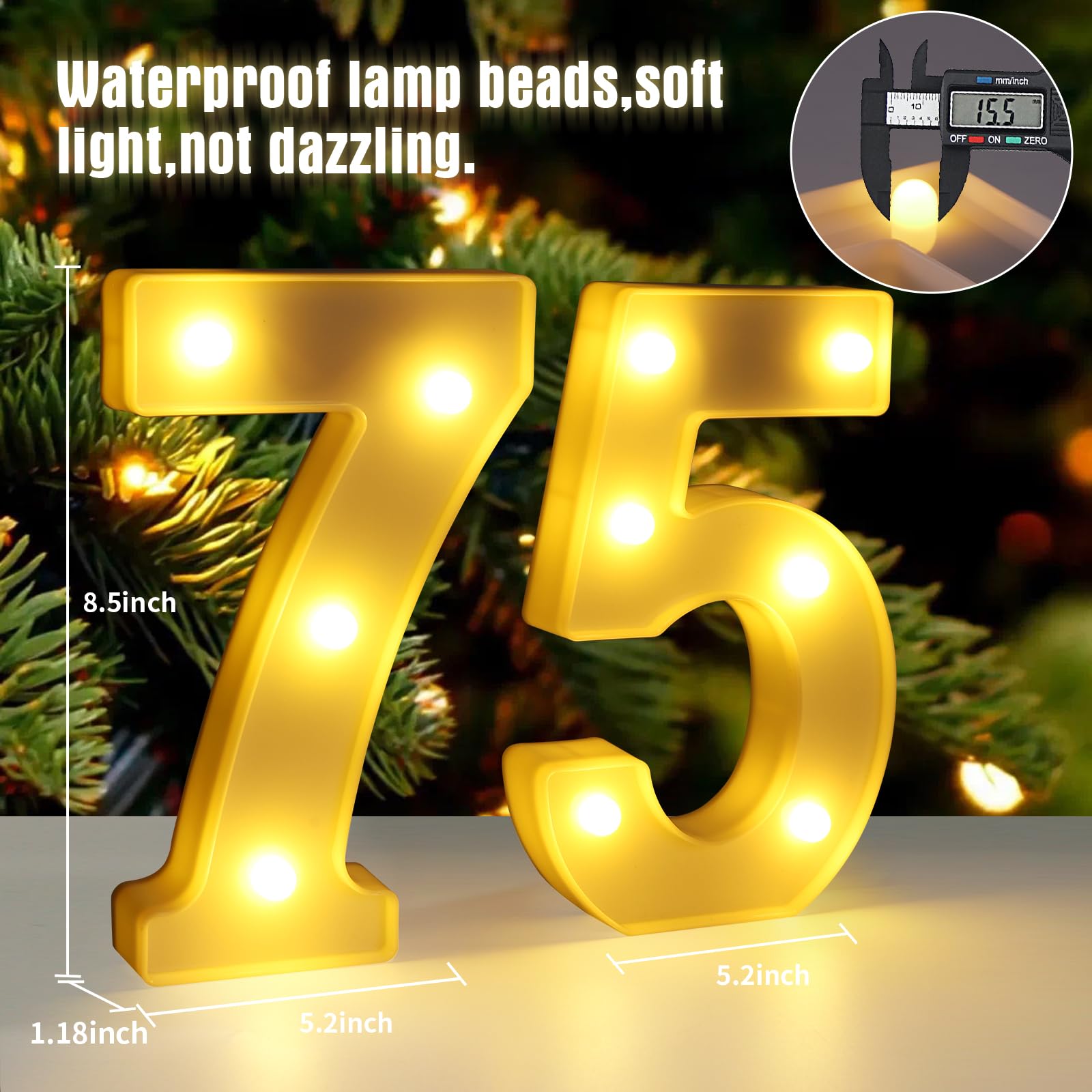 75th Birthday Decorations for Women Men,75 Birthday Decorations for Centerpieces Table,75 Light Up Numbers Sign Led for Party Ba