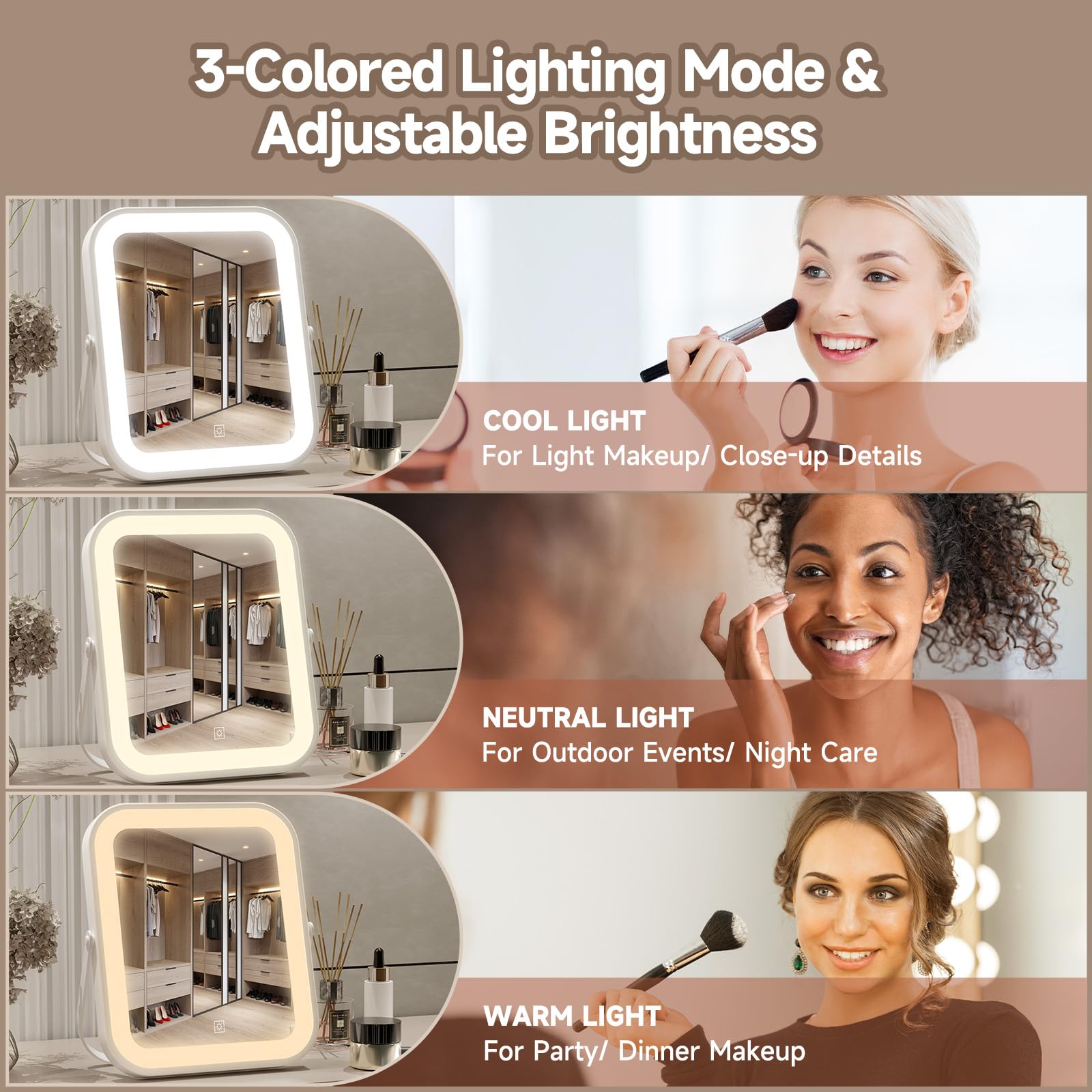 Primetek Led Vanity Mirror With Gift Box, 10''X8'' Lighted Hollywood Makeup Mirror, Portable Travel Makeup Mirror With Lights, 3