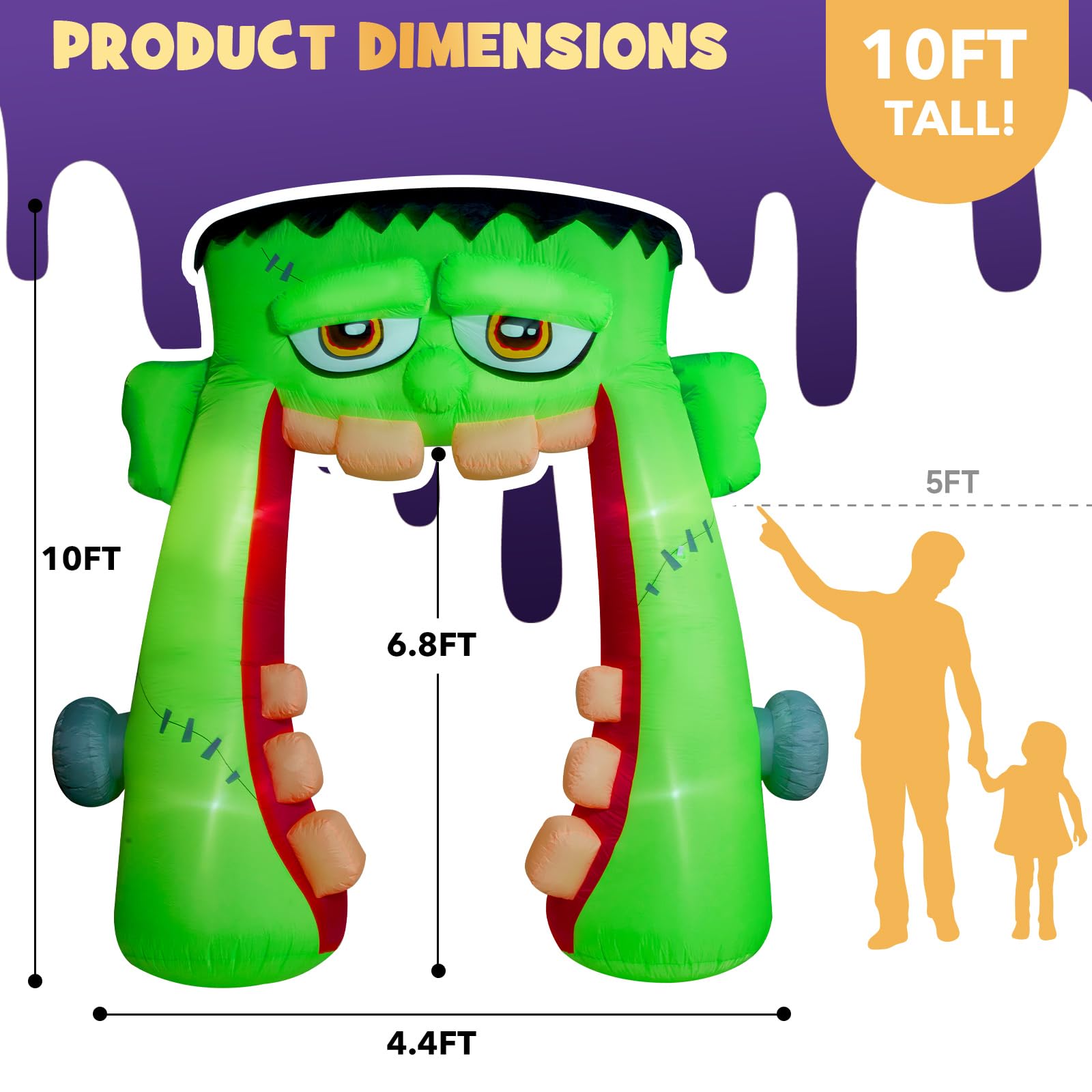 ZPISF 10 FT Halloween Inflatables Frankenstein Archway Outdoor Decorations, Giant Monster Mouth Arch Blow Up Yard Decorations fo
