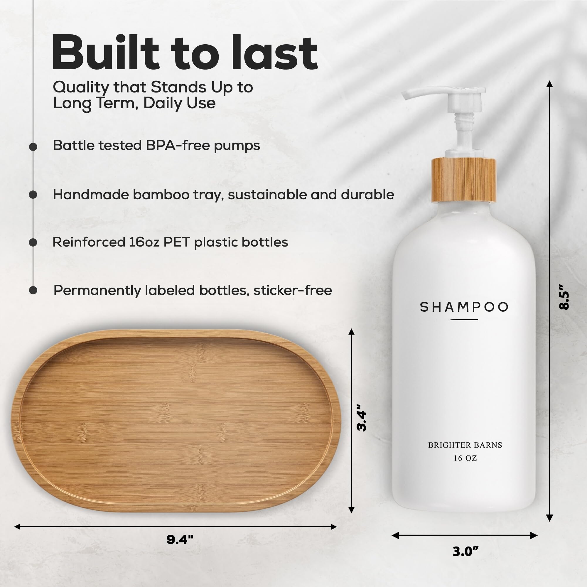 White Shampoo And Conditioner Dispenser Set By Brighter Barns - Shower Dispenser - Shampoo Conditioner Body Wash Dispenser With
