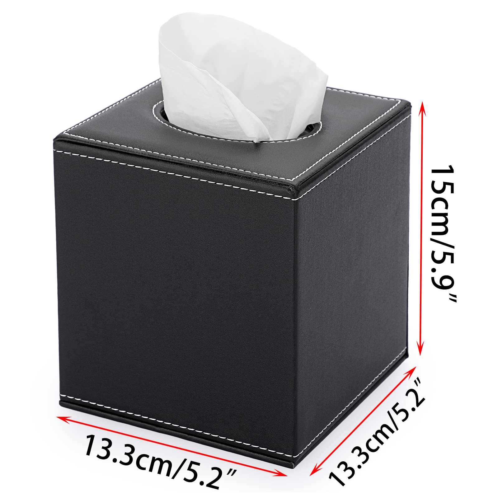 Sumnacon Square Leather Tissue Box Cover - Stylish Cube Tissue Box Holder with Magnetic Bottom  Decorative PU Tissue Box for Vanity Dresser Night Stand Table Countertop Home Office Car  Black