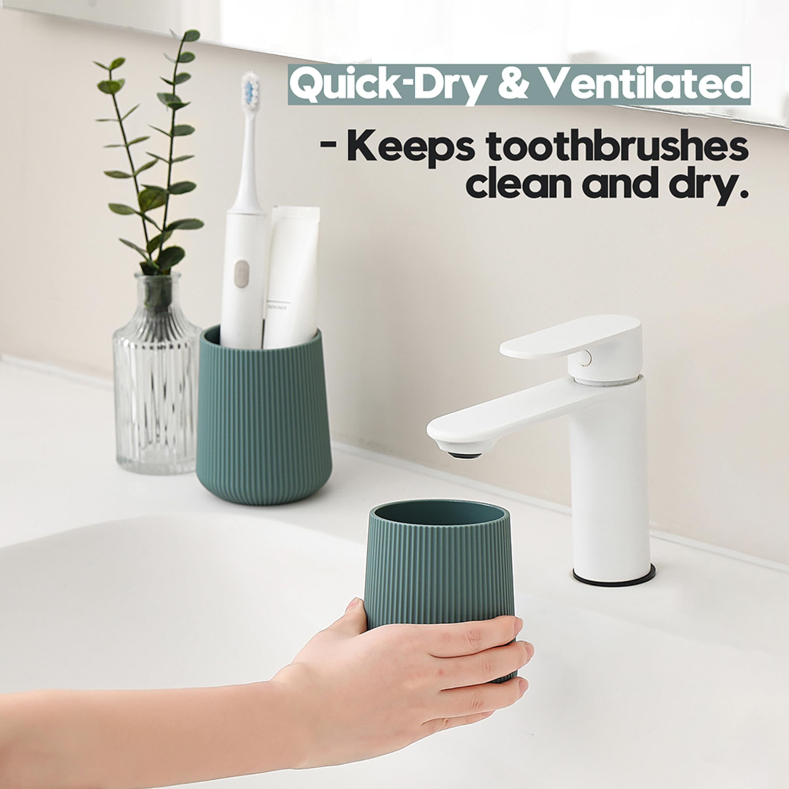 YAUKPH Sage Green Striped Toothbrush Holder for Electric Toothbrushes Bathroom Organizer for Toothpaste Kids & Adults