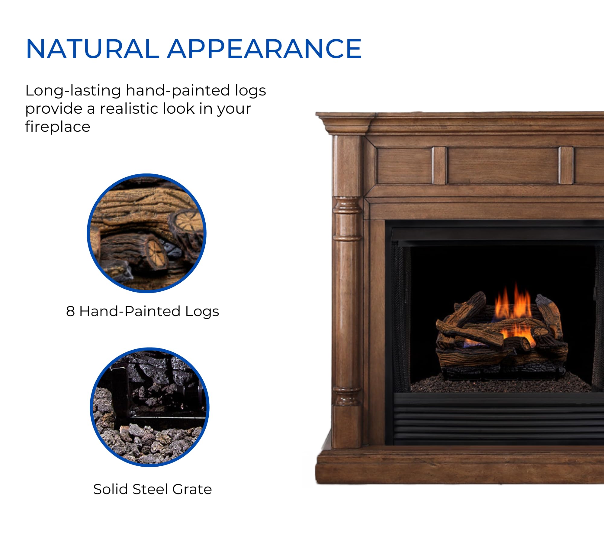 Duluth Forge Dls-18T-1 Dual Fuel Ventless Fireplace Logs Set With Thermostat, Use With Natural Gas Or Liquid Propane, 30000 Btu,