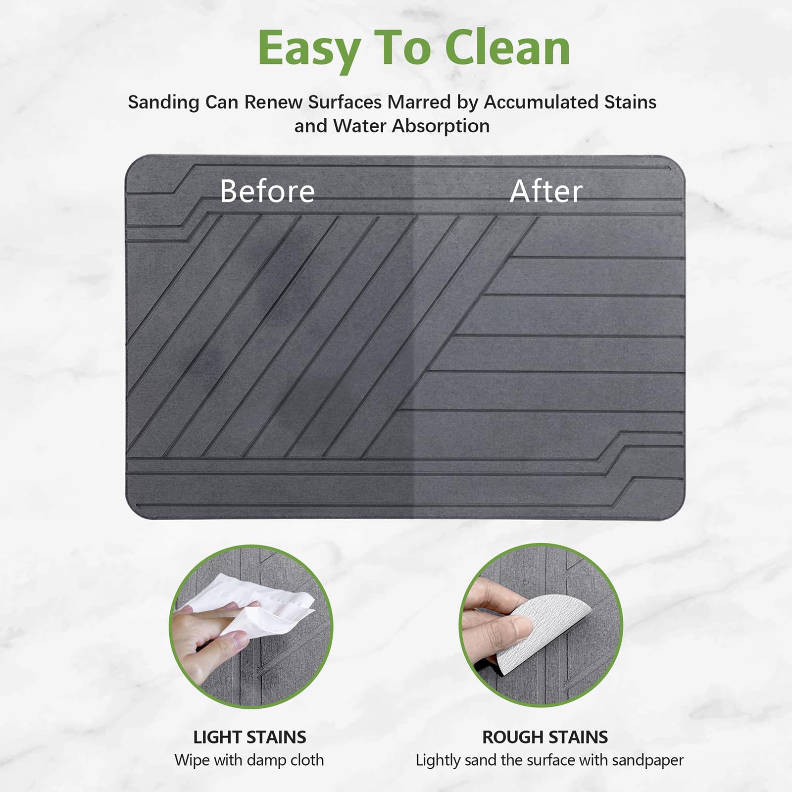 Stone Bath Mat, Diatomaceous Earth Bath Mat Non-Slip Stone Shower Mat Diatomite Stone Bath Mat, Quick Drying Absorbent Stone Bat