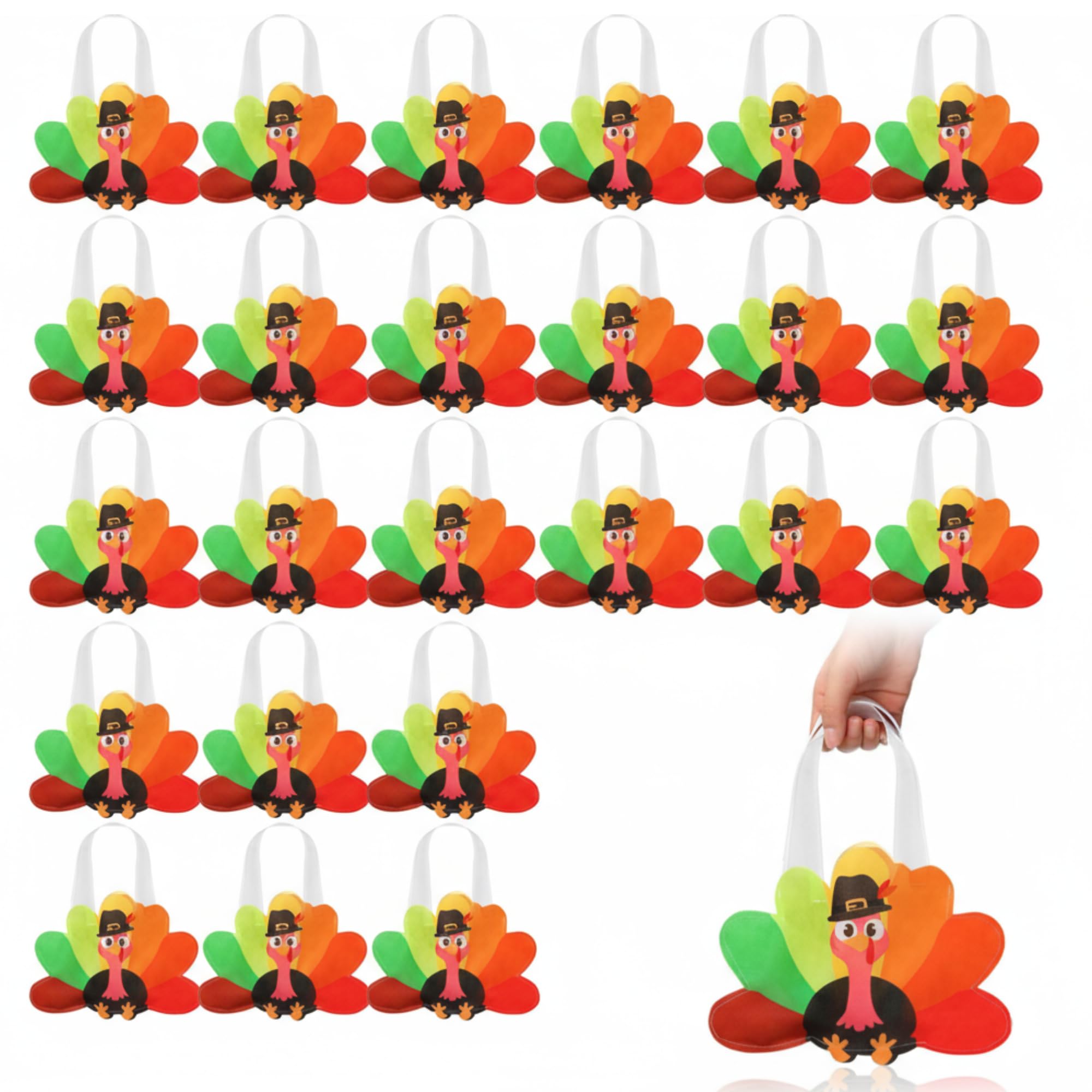 Silkfly 24 Pcs Thanksgiving Turkey Gift Bags Non Woven Reusable Autumn Goodie Candy Tote Bag with Handles Fall Party Favors for 