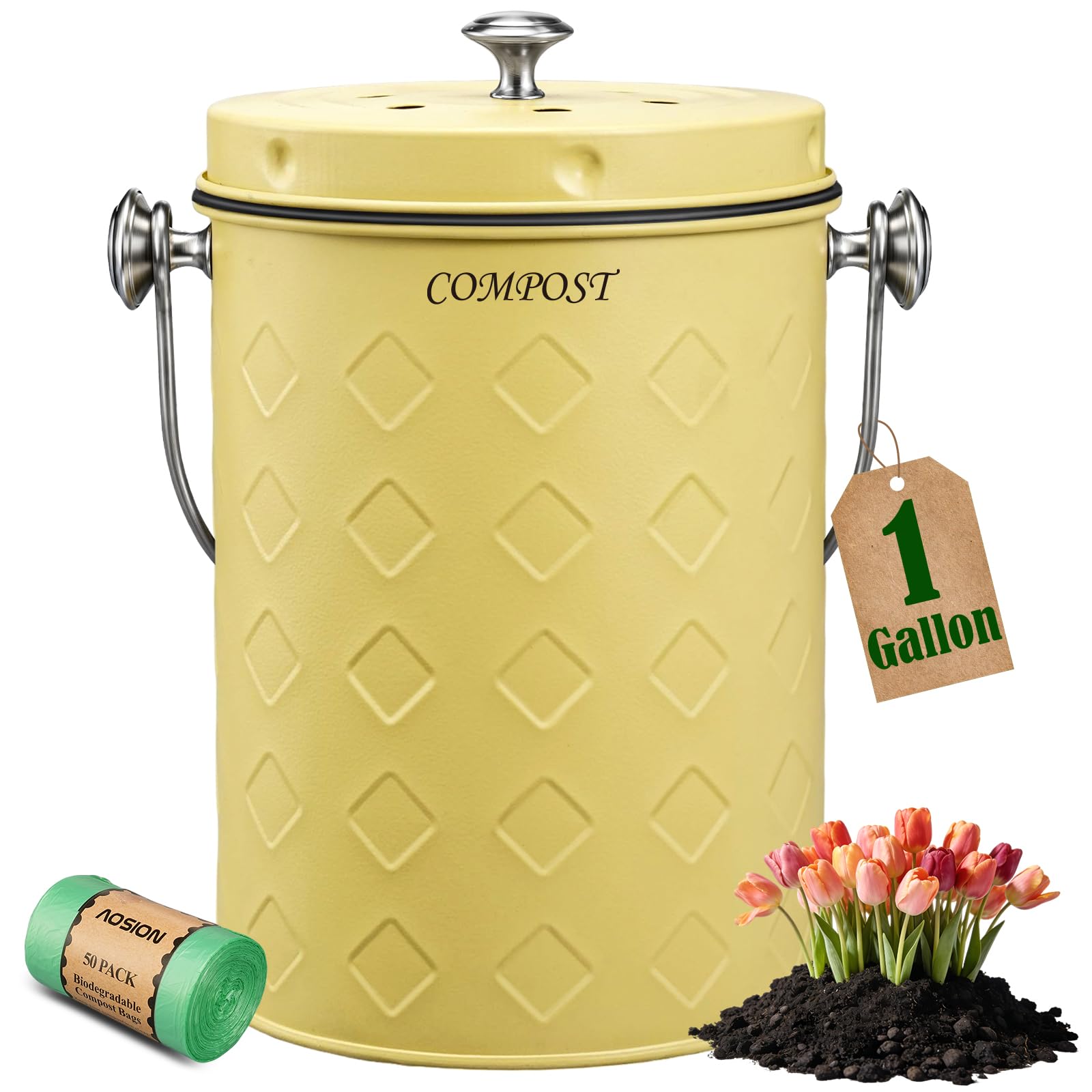 AOSION Countertop Compost Bin Kitchen,Odorless Indoor Compost Bin with Lid